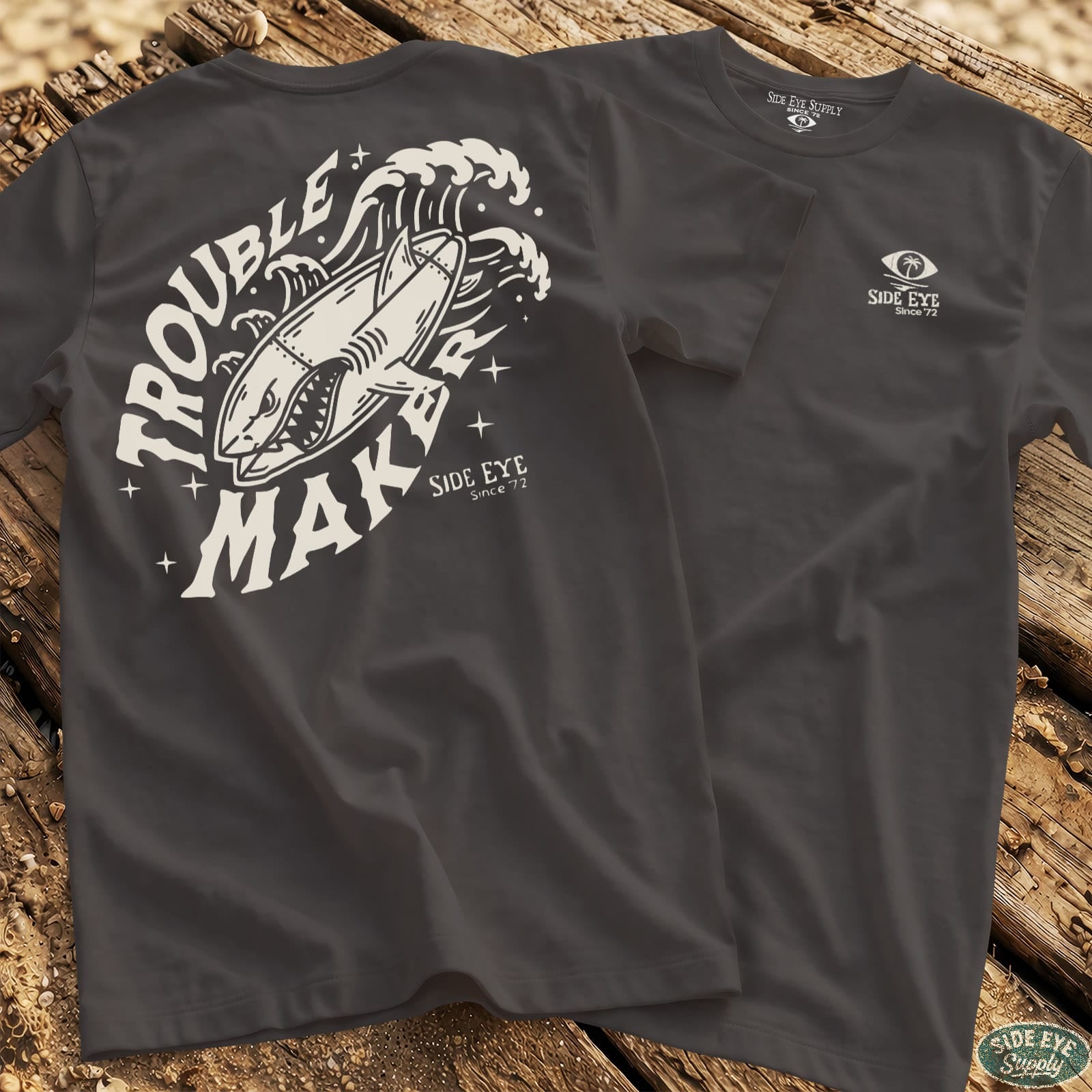 Trouble Maker Tee Charcoal / S - by Side Eye Supply - Surf Beach Life Apparel