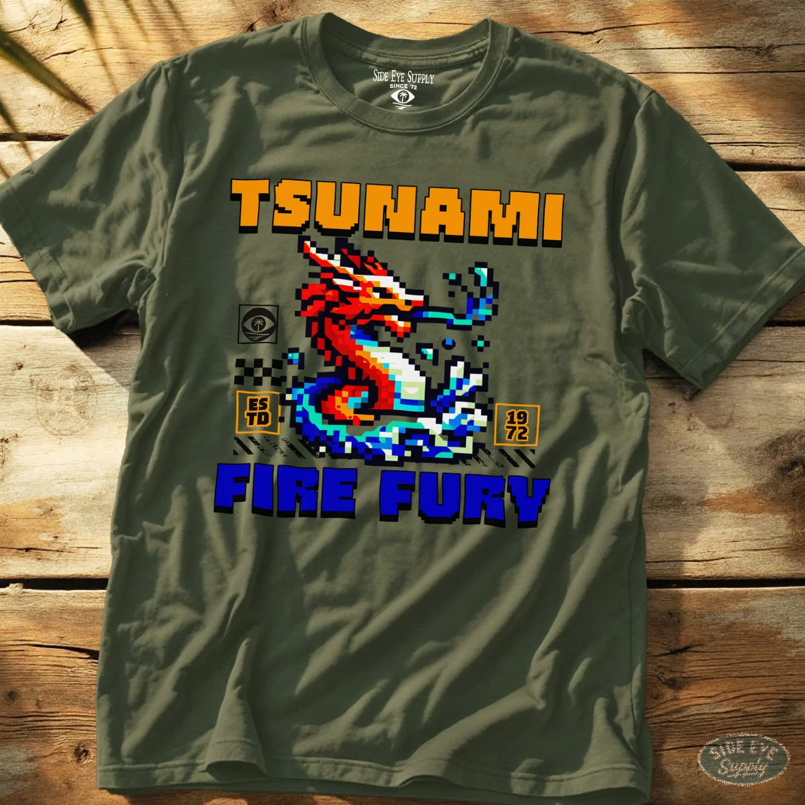 Tsunami Tee Military Green / S - by Side Eye Supply - Surf Beach Life Apparel