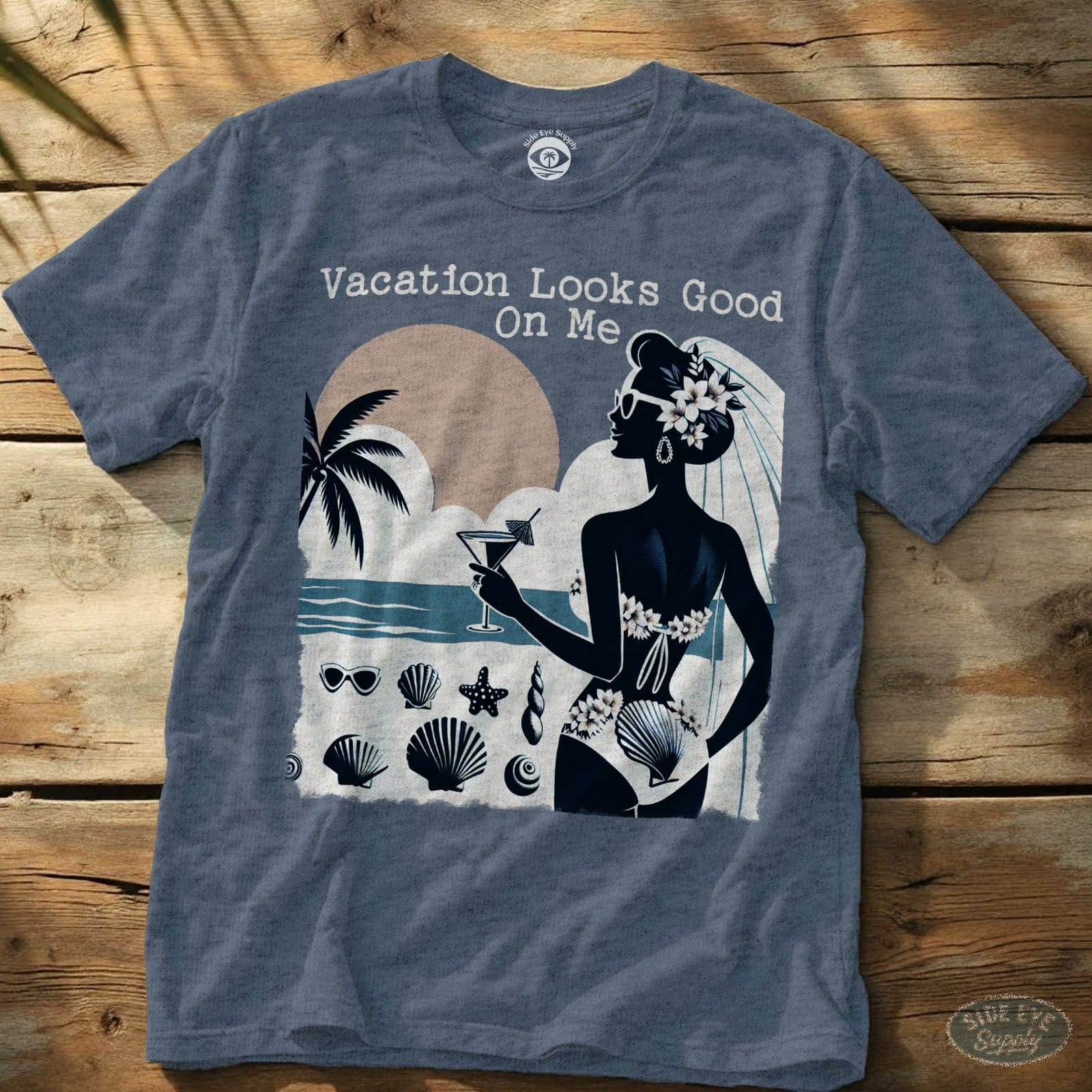 Vacation Looks Good Tee Heather Indigo / S - by Side Eye Supply - Surf Beach Life Apparel