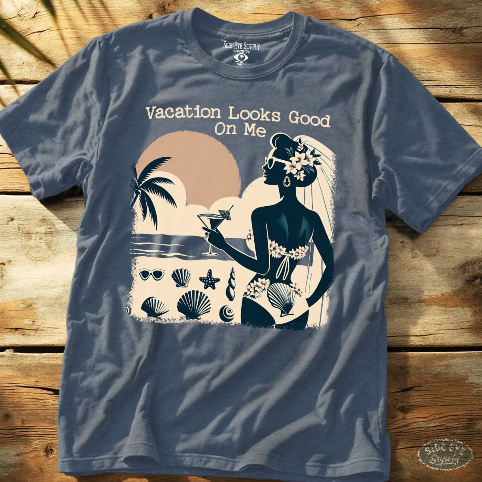 Vacation Looks Good Tee Heather Indigo / S - by Side Eye Supply - Surf Beach Life Apparel