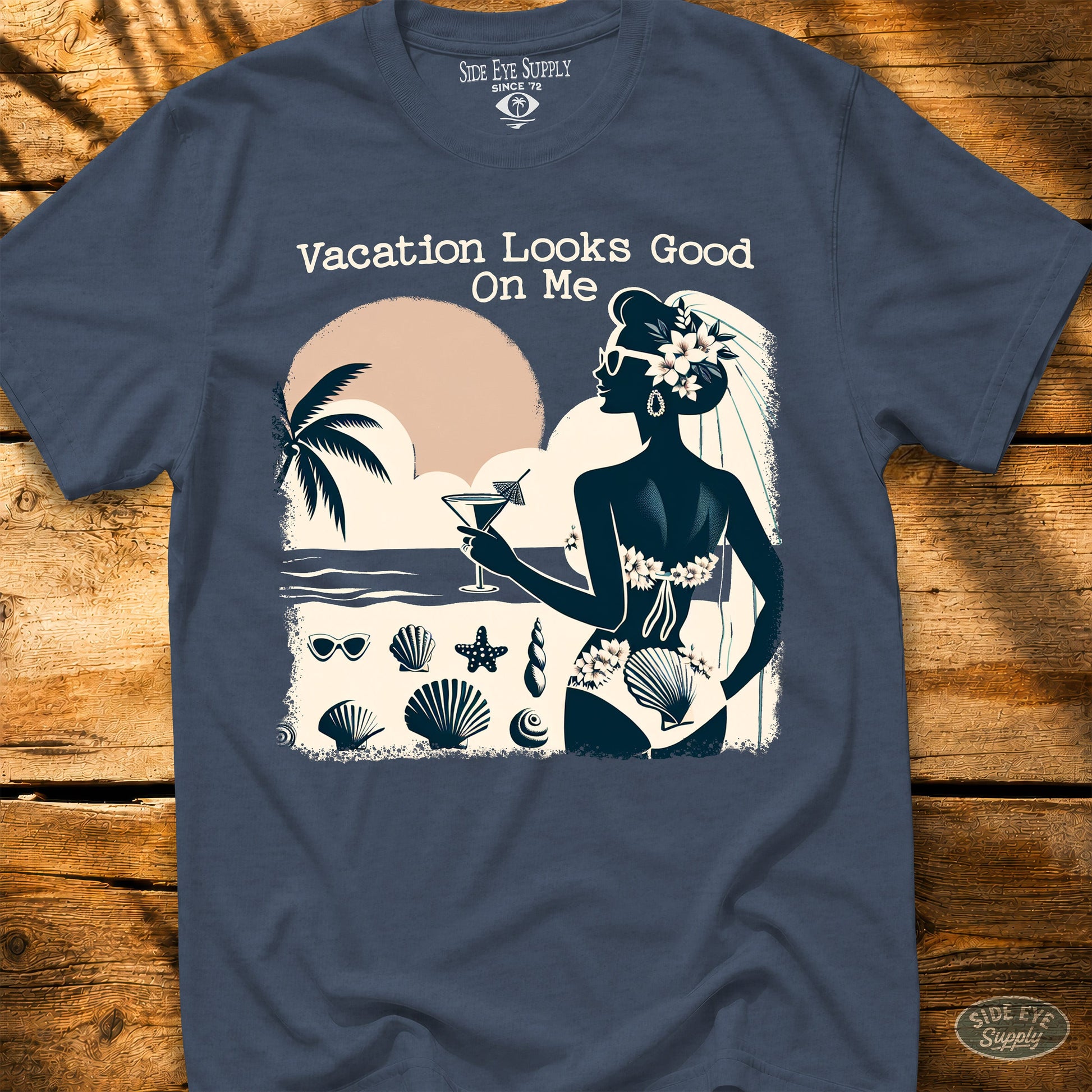 Vacation Looks Good Tee Heather Indigo / S - by Side Eye Supply - Surf Beach Life Apparel