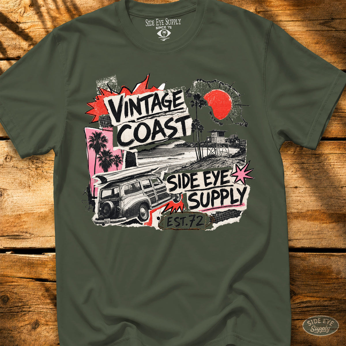 Vintage Coast Tee Military Green / S - by Side Eye Supply - Surf Beach Life Apparel