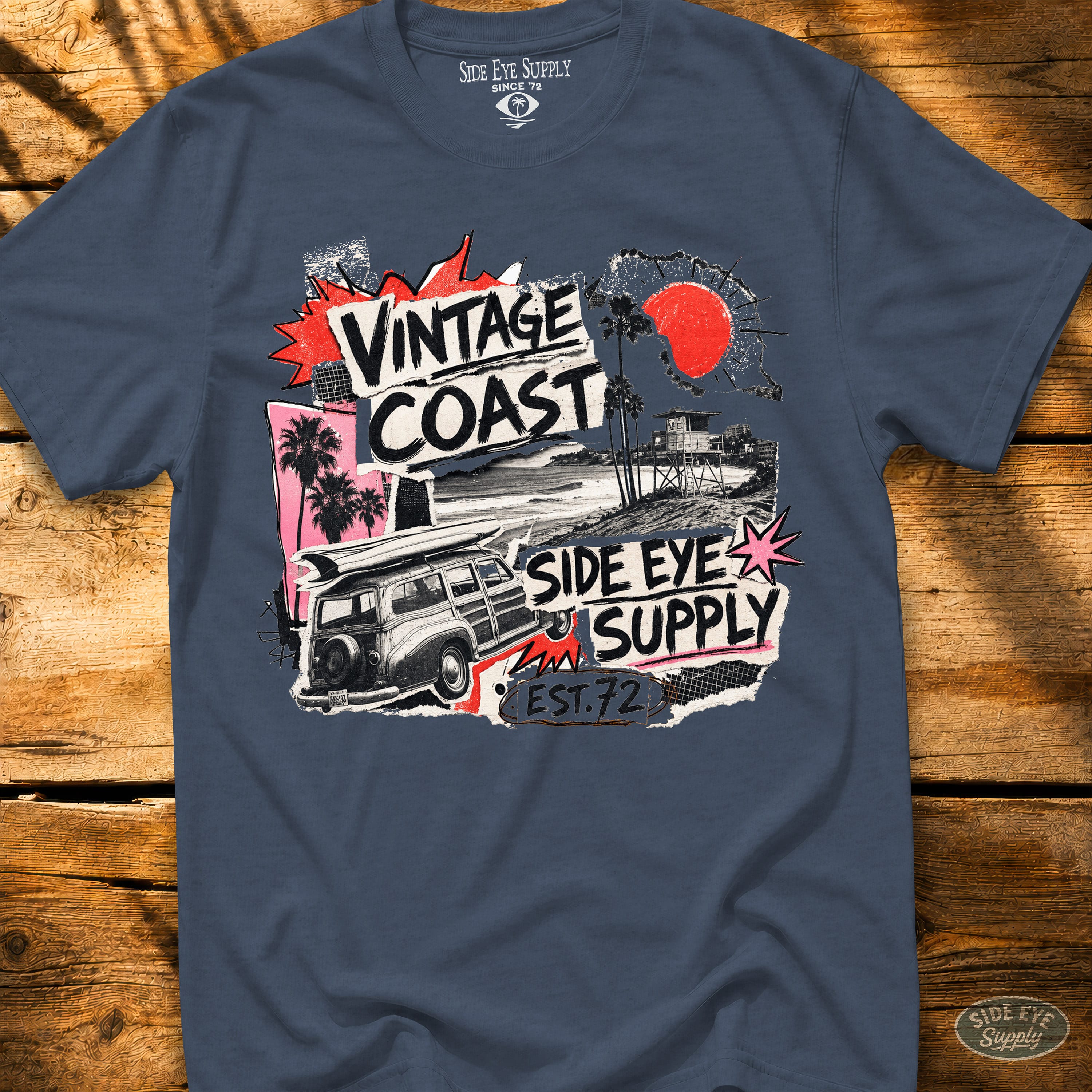 Vintage Coast Tee Heather Indigo / S - by Side Eye Supply - Surf Beach Life Apparel