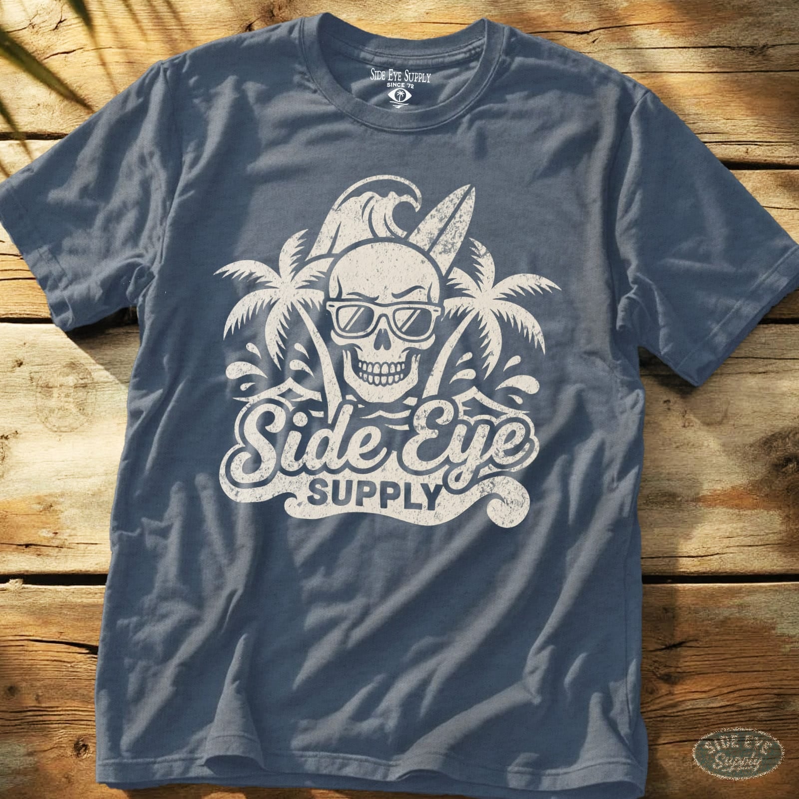 Vintage Side Eye Tee Heather Indigo / S - by Side Eye Supply - Surf Beach Life Apparel