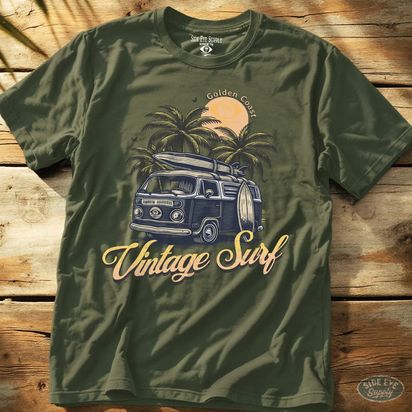 Vintage Surf Tee Military Green / S - by Side Eye Supply - Surf Beach Life Apparel