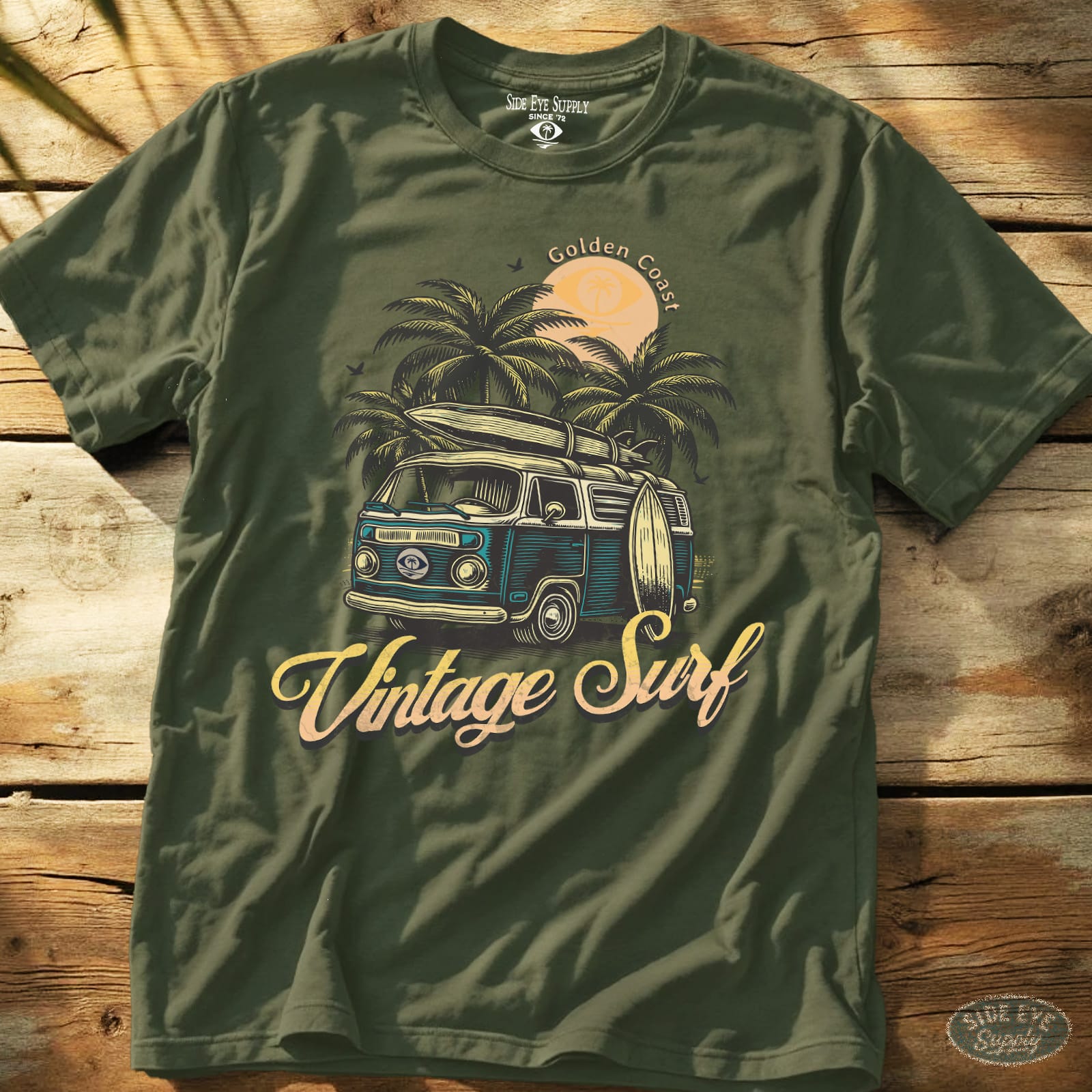 Vintage Surf Tee Military Green / S - by Side Eye Supply - Surf Beach Life Apparel