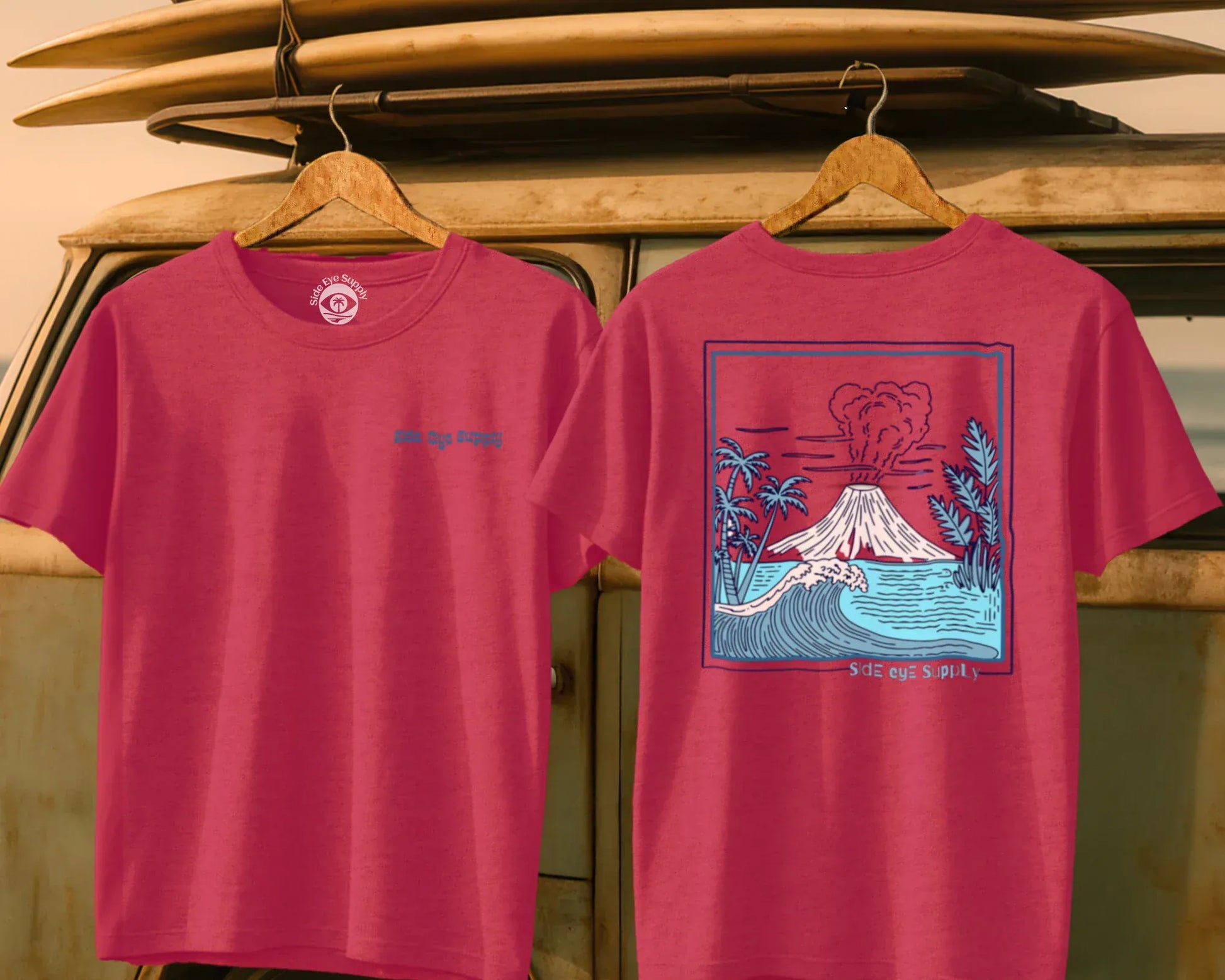 Volcano Tee Heather Red / S - by Side Eye Supply - Surf Beach Life Apparel