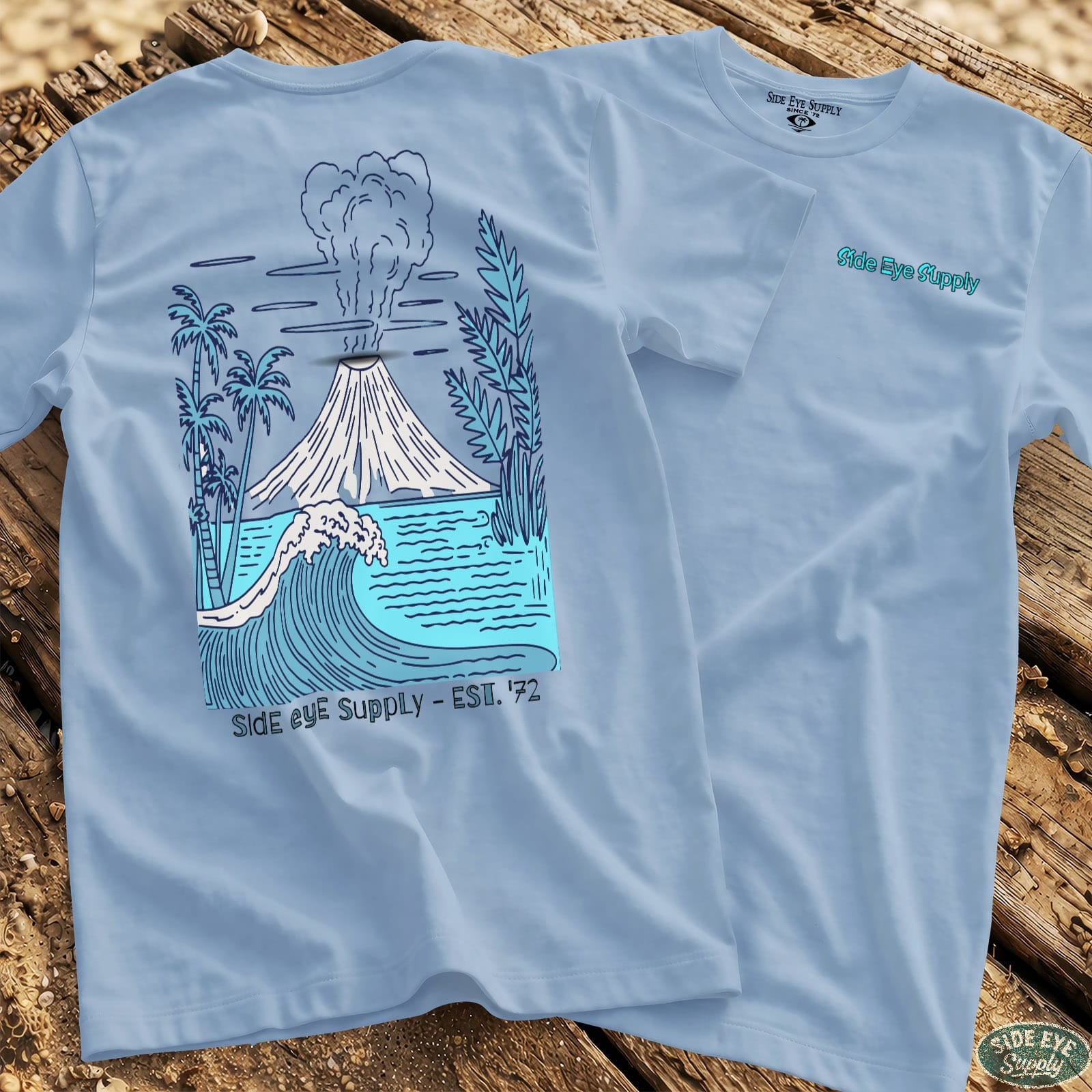 Volcano Tee Light Blue / S - by Side Eye Supply - Surf Beach Life Apparel