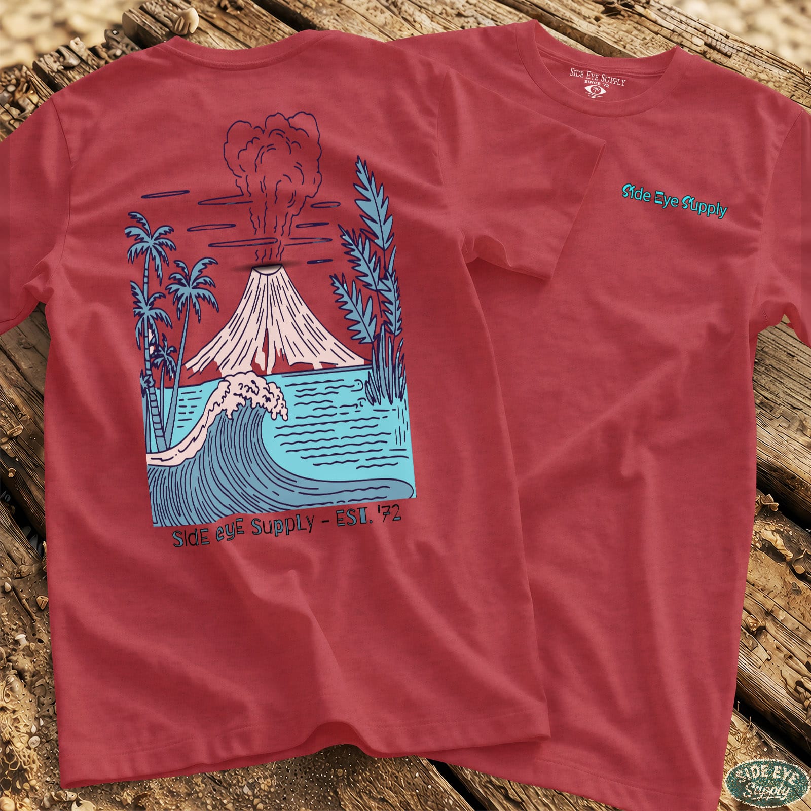 Volcano Tee Heather Red / S - by Side Eye Supply - Surf Beach Life Apparel