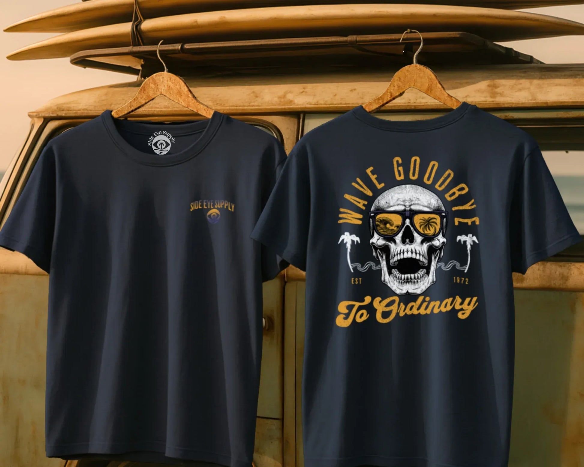 Wave Goodbye Tee Navy / S - by Side Eye Supply - Surf Beach Life Apparel