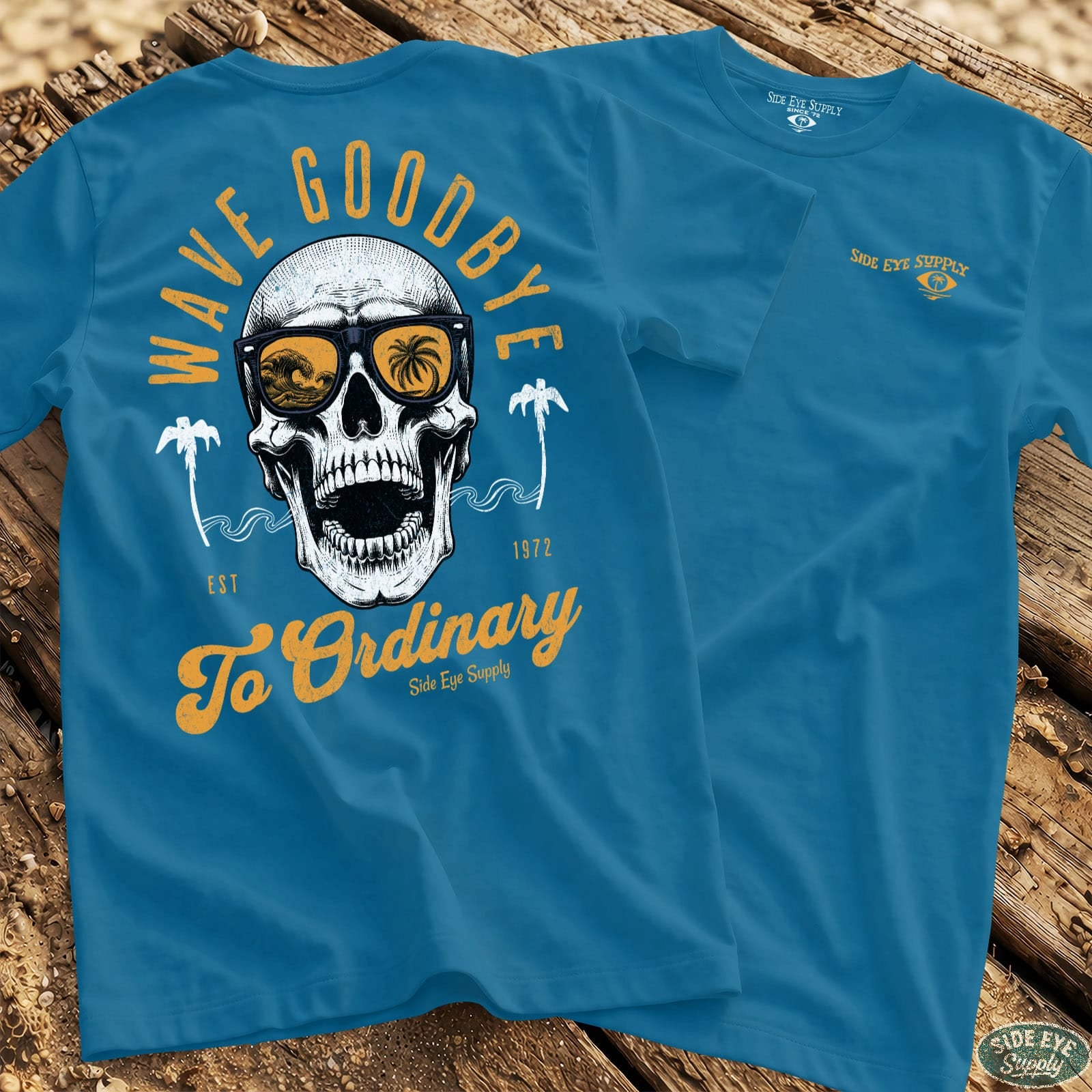 Wave Goodbye Tee Sapphire / S - by Side Eye Supply - Surf Beach Life Apparel
