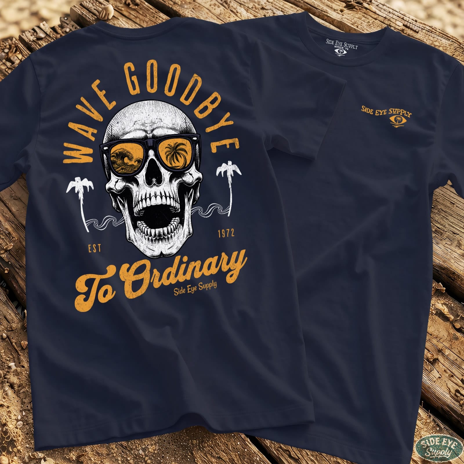 Wave Goodbye Tee Navy / S - by Side Eye Supply - Surf Beach Life Apparel