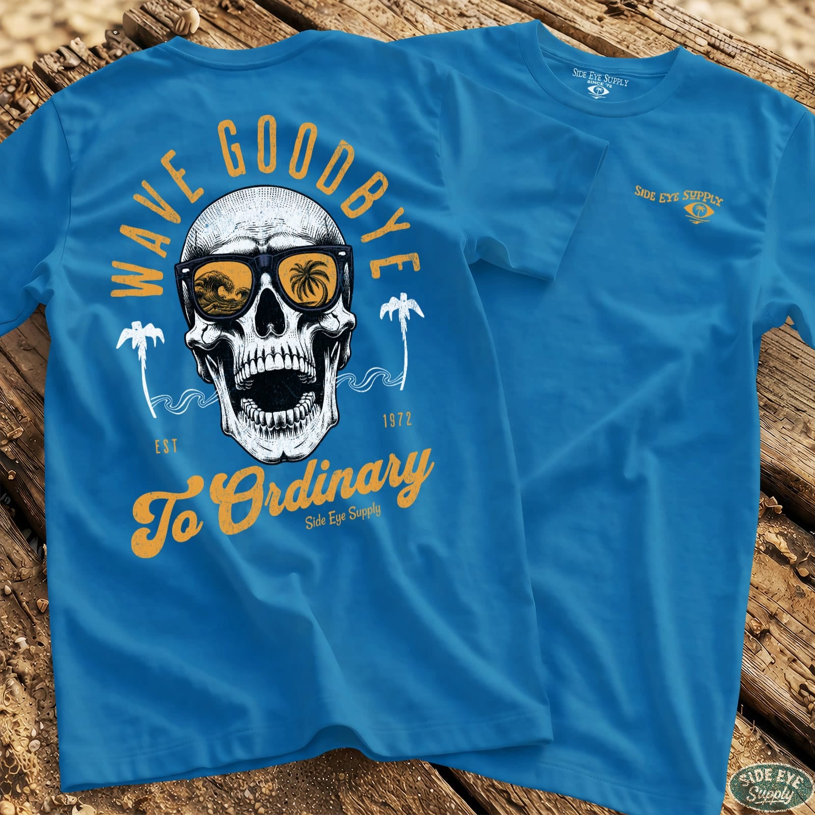Wave Goodbye Tee Sapphire / S - by Side Eye Supply - Surf Beach Life Apparel