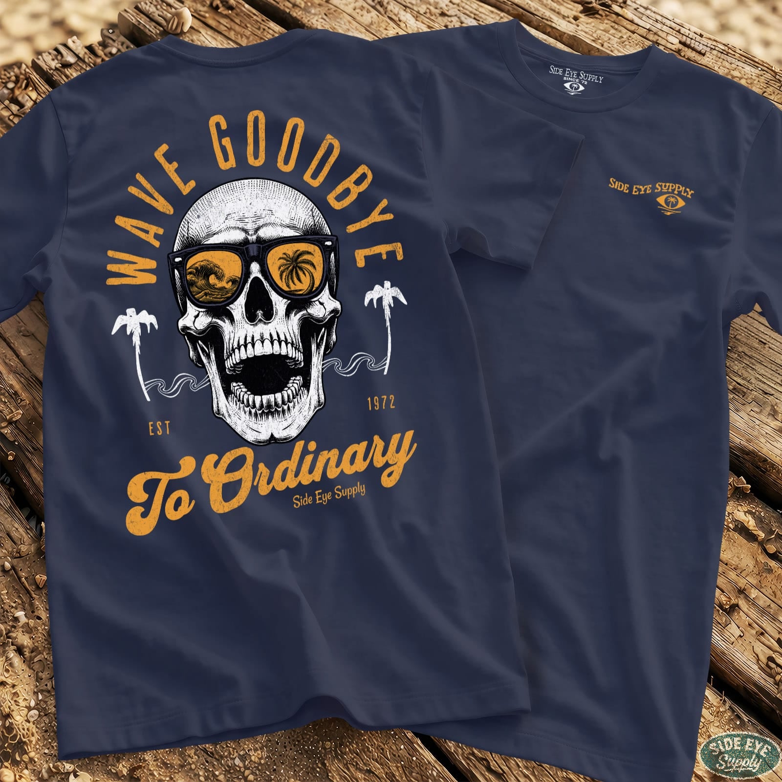 Wave Goodbye Tee Navy / S - by Side Eye Supply - Surf Beach Life Apparel