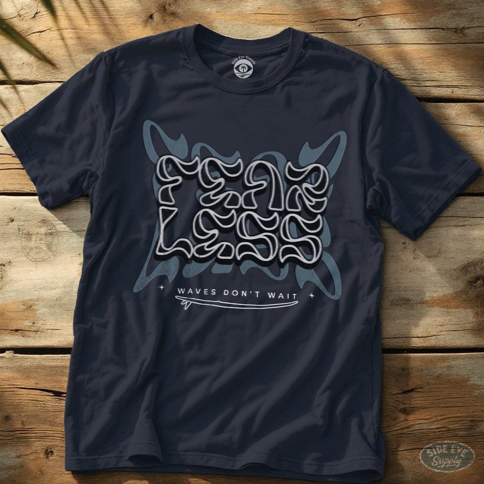 Waves Don't Wait Tee Navy / S - by Side Eye Supply - Surf Beach Life Apparel