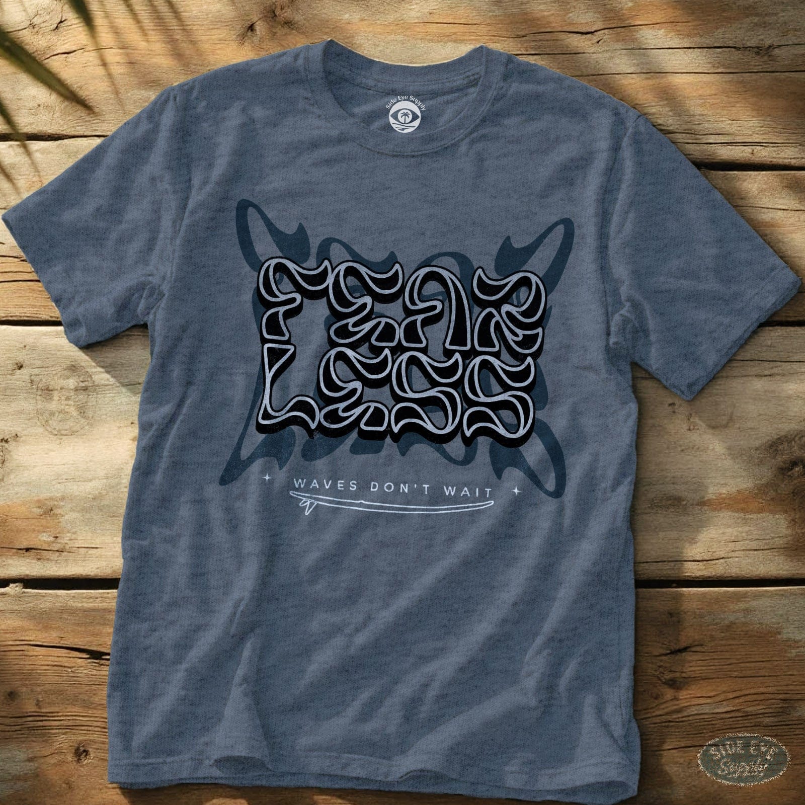 Waves Don't Wait Tee Heather Indigo / S - by Side Eye Supply - Surf Beach Life Apparel