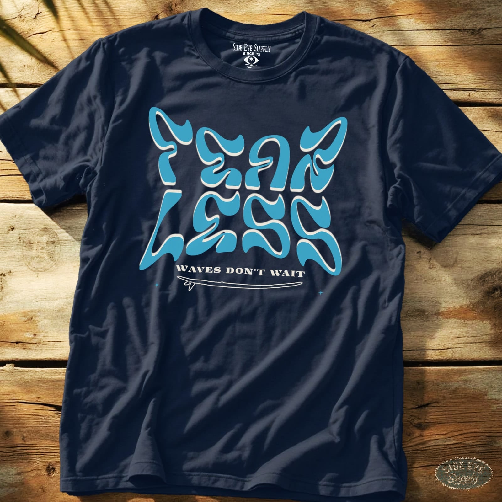 Waves Don't Wait Tee Navy / S - by Side Eye Supply - Surf Beach Life Apparel