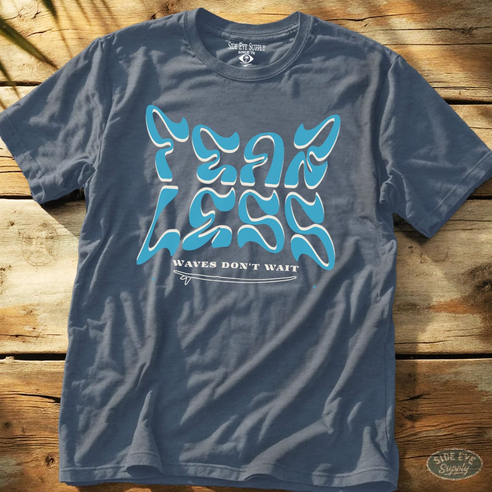 Waves Don't Wait Tee Heather Indigo / S - by Side Eye Supply - Surf Beach Life Apparel