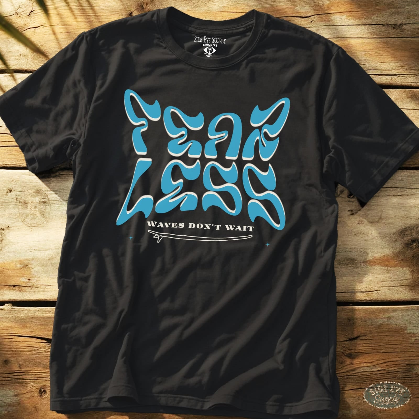 Waves Don't Wait Tee Black / S - by Side Eye Supply - Surf Beach Life Apparel