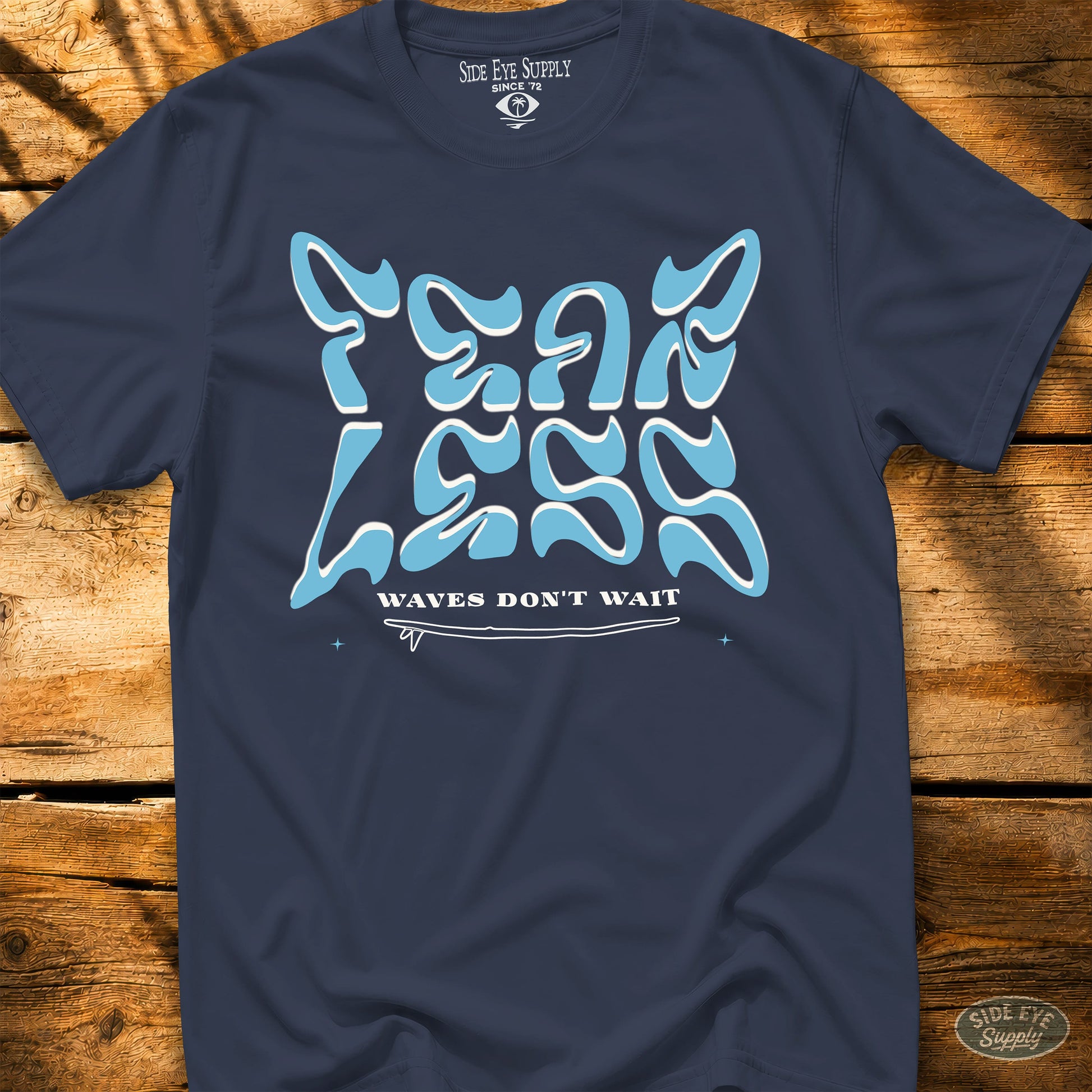 Waves Don't Wait Tee Navy / S - by Side Eye Supply - Surf Beach Life Apparel