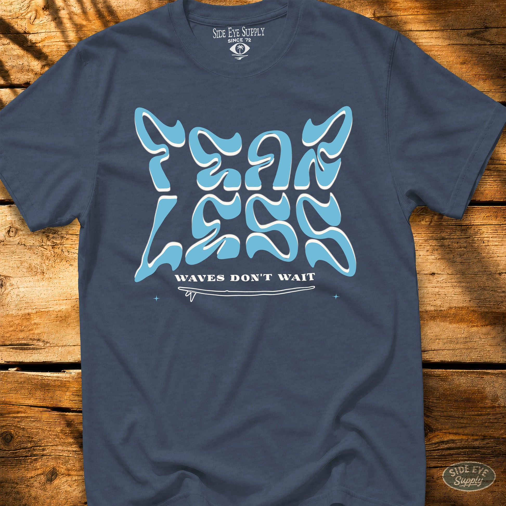 Waves Don't Wait Tee Heather Indigo / S - by Side Eye Supply - Surf Beach Life Apparel