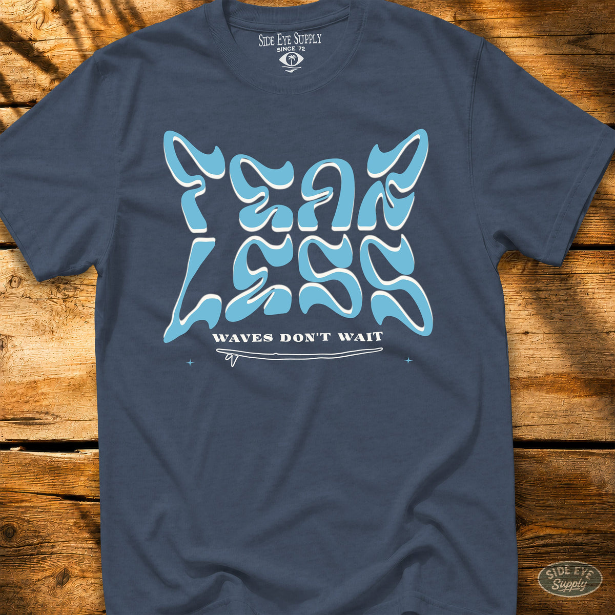 Waves Don't Wait Tee Heather Indigo / S - by Side Eye Supply - Surf Beach Life Apparel
