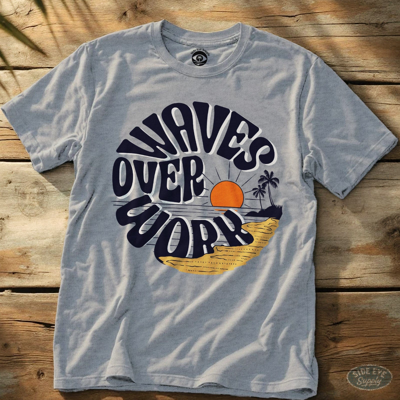 Waves Over Work Tee Sport Grey / S - by Side Eye Supply - Surf Beach Life Apparel