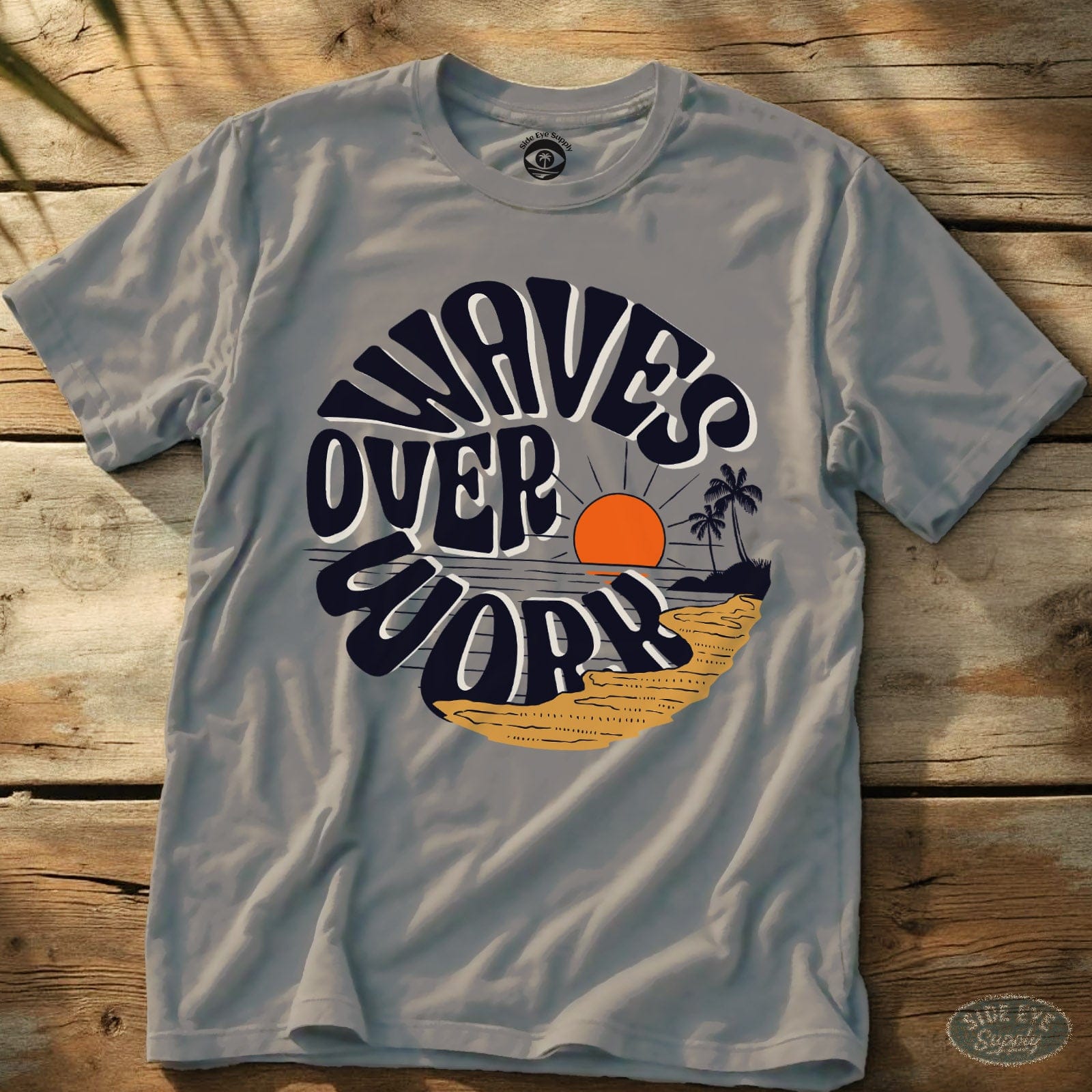 Waves Over Work Tee Ice Grey / S - by Side Eye Supply - Surf Beach Life Apparel