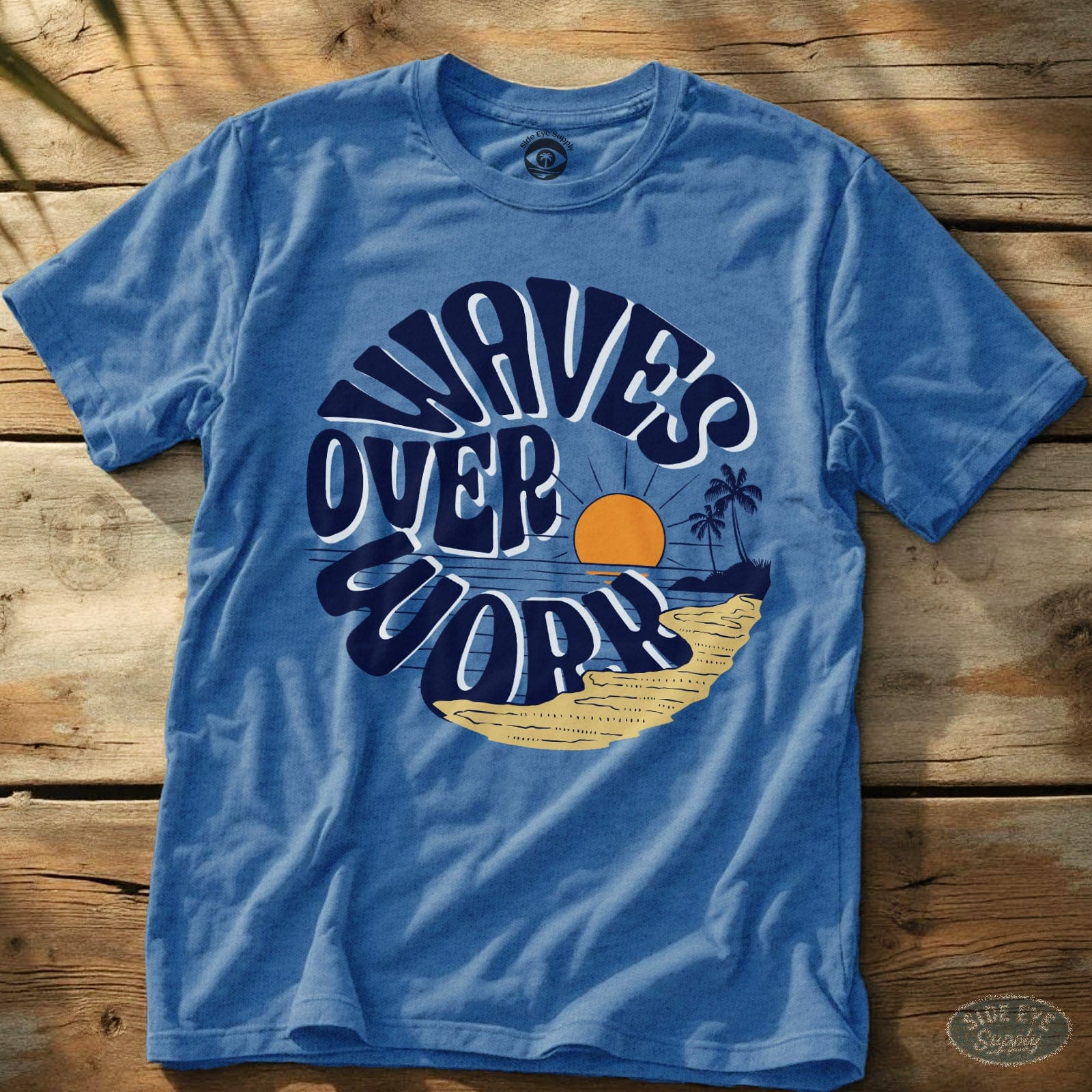 Waves Over Work Tee Heather Royal / S - by Side Eye Supply - Surf Beach Life Apparel