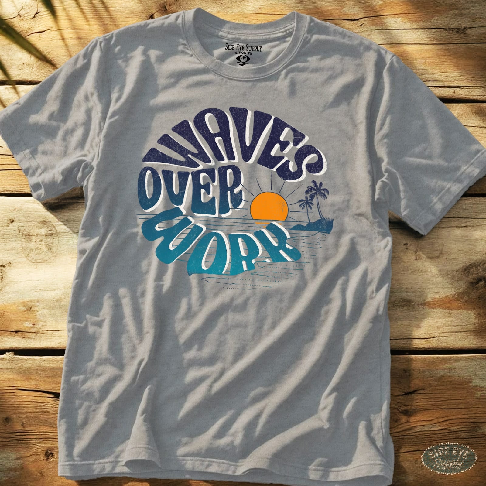 Waves Over Work Tee Sport Grey / S - by Side Eye Supply - Surf Beach Life Apparel
