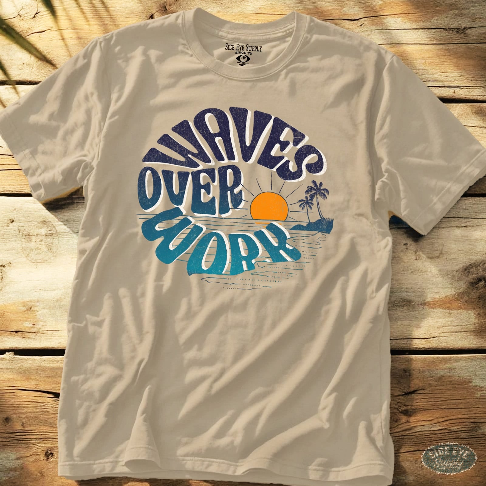 Waves Over Work Tee Sand / S - by Side Eye Supply - Surf Beach Life Apparel