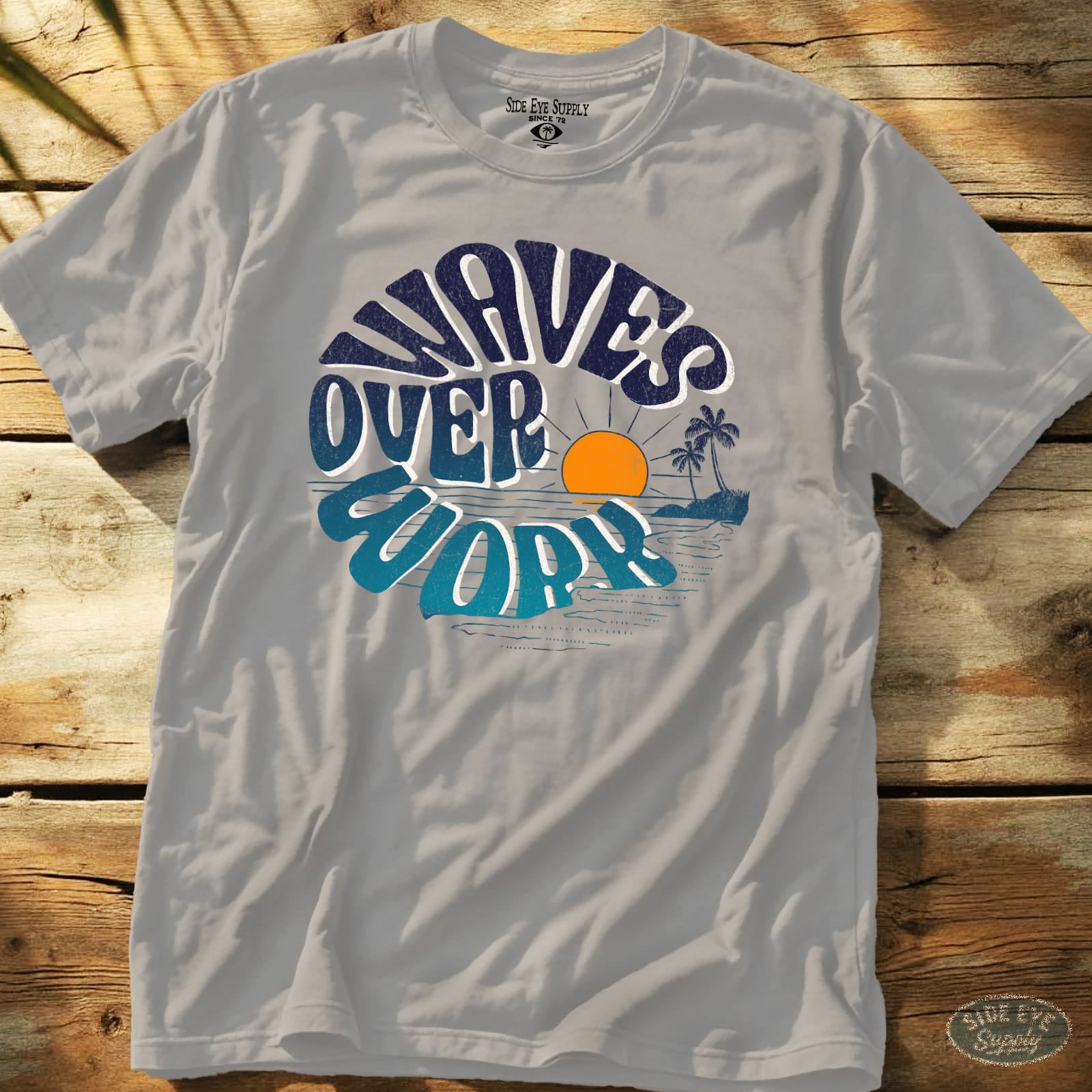 Waves Over Work Tee Ice Grey / S - by Side Eye Supply - Surf Beach Life Apparel