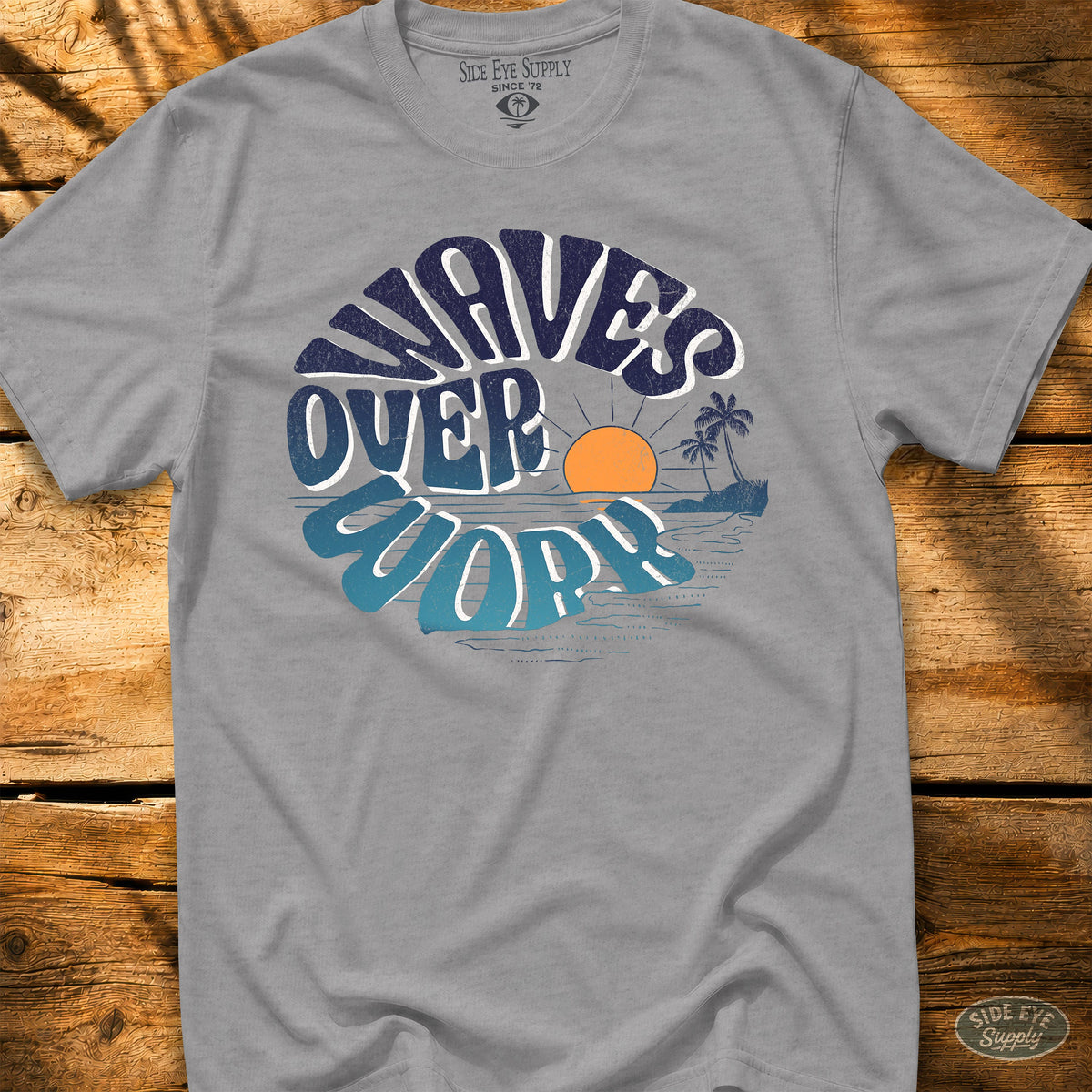 Waves Over Work Tee Sport Grey / S - by Side Eye Supply - Surf Beach Life Apparel