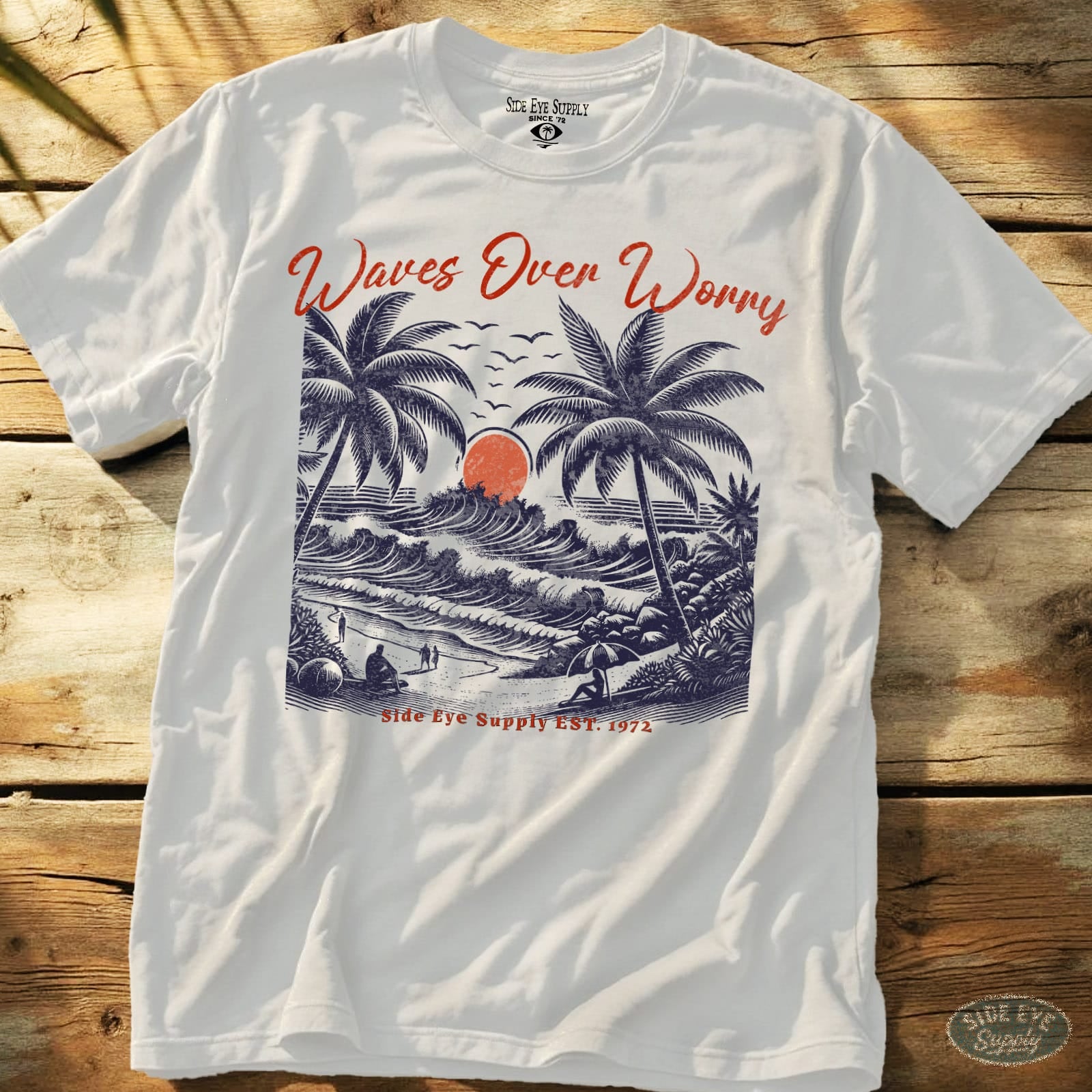 Waves Over Worry Tee White / S - by Side Eye Supply - Surf Beach Life Apparel