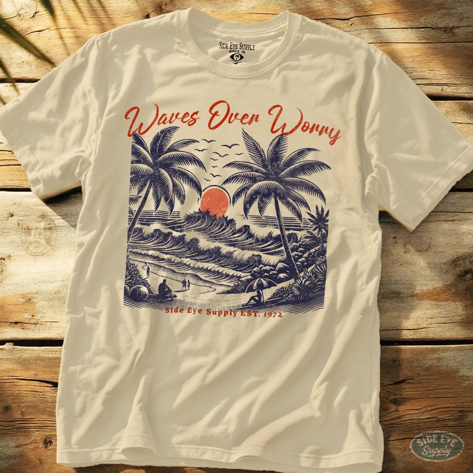 Waves Over Worry Tee Natural / S - by Side Eye Supply - Surf Beach Life Apparel