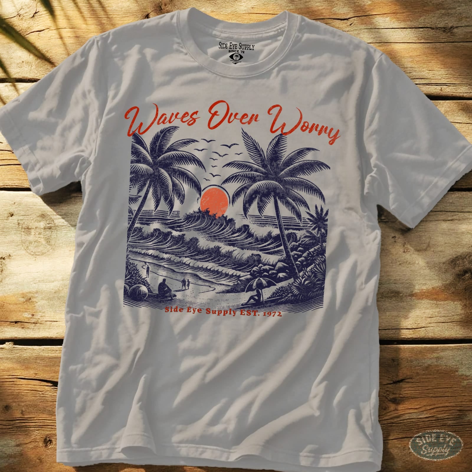 Waves Over Worry Tee Ice Grey / S - by Side Eye Supply - Surf Beach Life Apparel