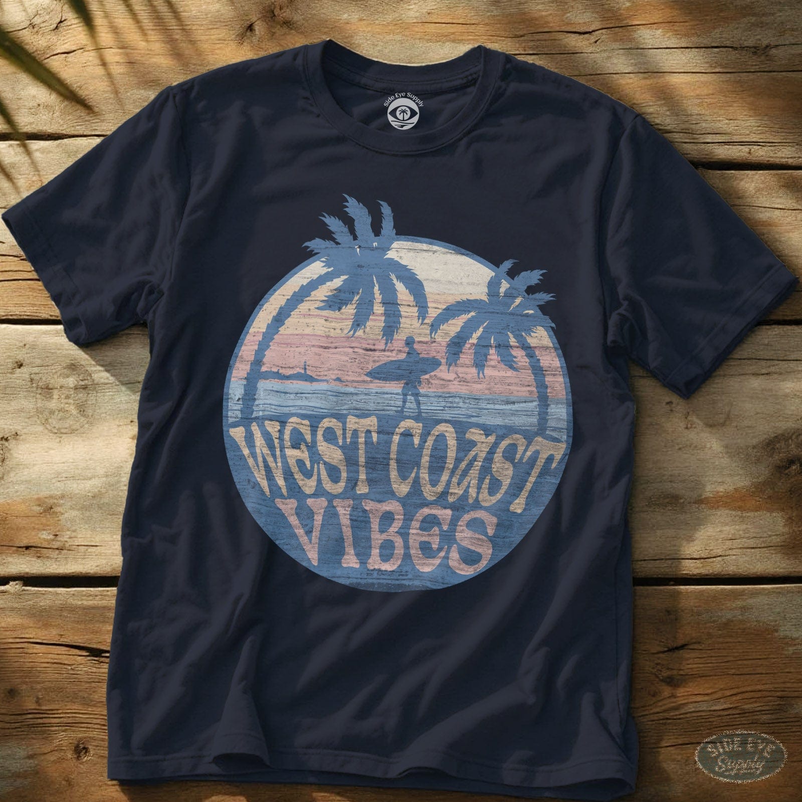West Coast Vibes T-Shirt Navy / S - by Side Eye Supply - Surf Beach Life Apparel