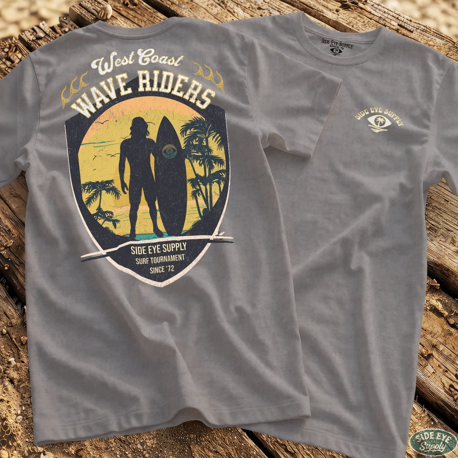West Coast Wave Riders T-Shirt Sport Grey / S - by Side Eye Supply - Surf Beach Life Apparel