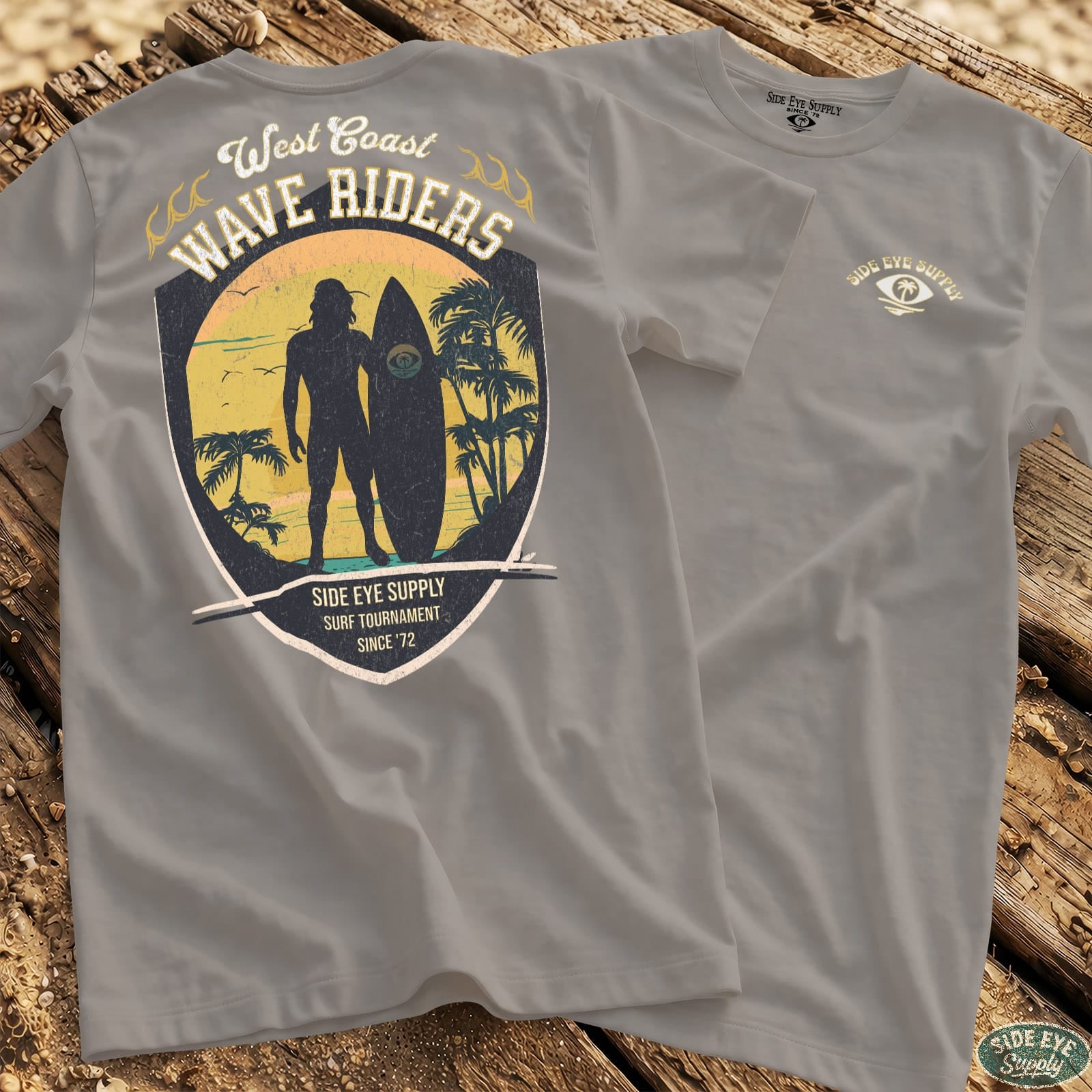 West Coast Wave Riders T-Shirt Ice Grey / S - by Side Eye Supply - Surf Beach Life Apparel
