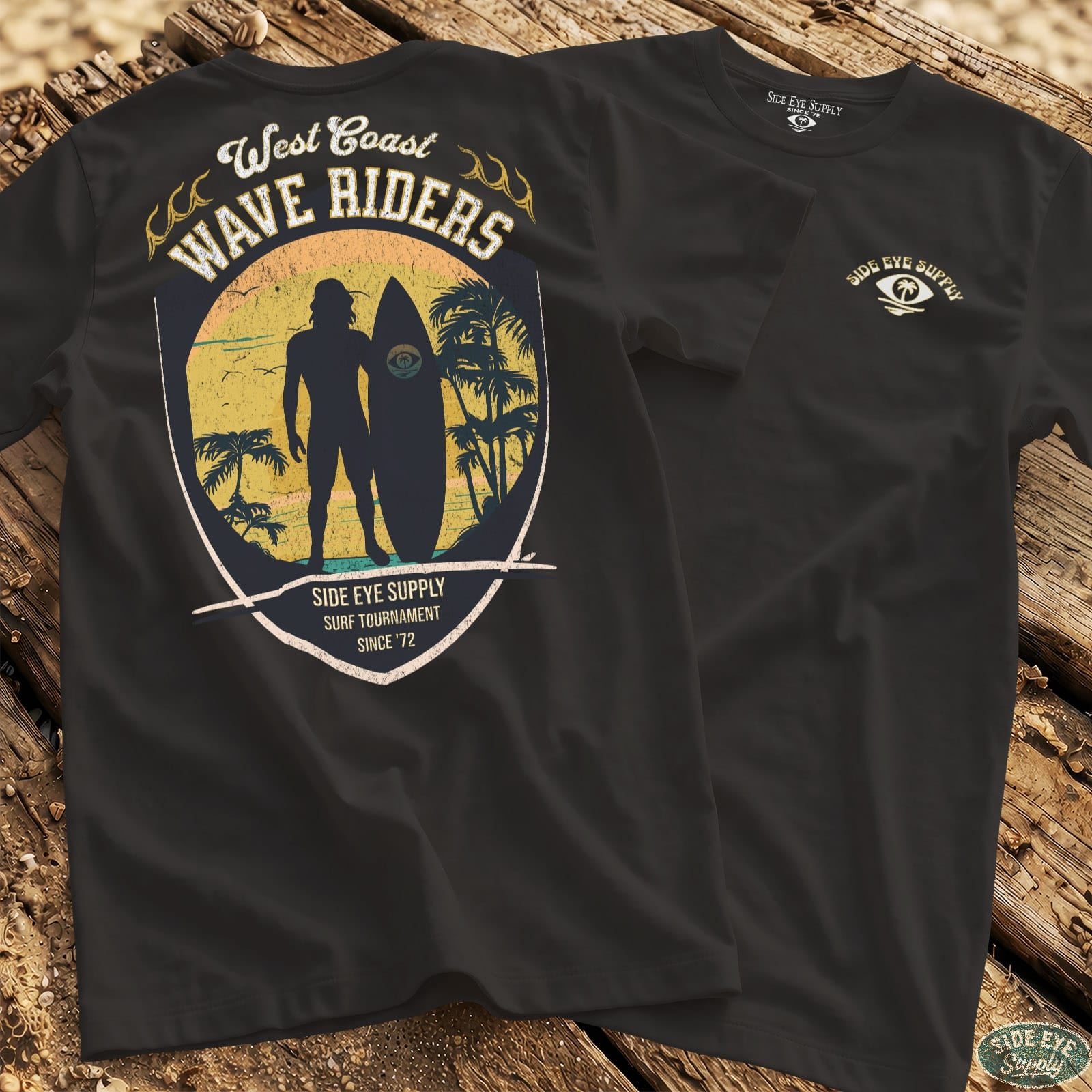 West Coast Wave Riders T-Shirt Black / S - by Side Eye Supply - Surf Beach Life Apparel