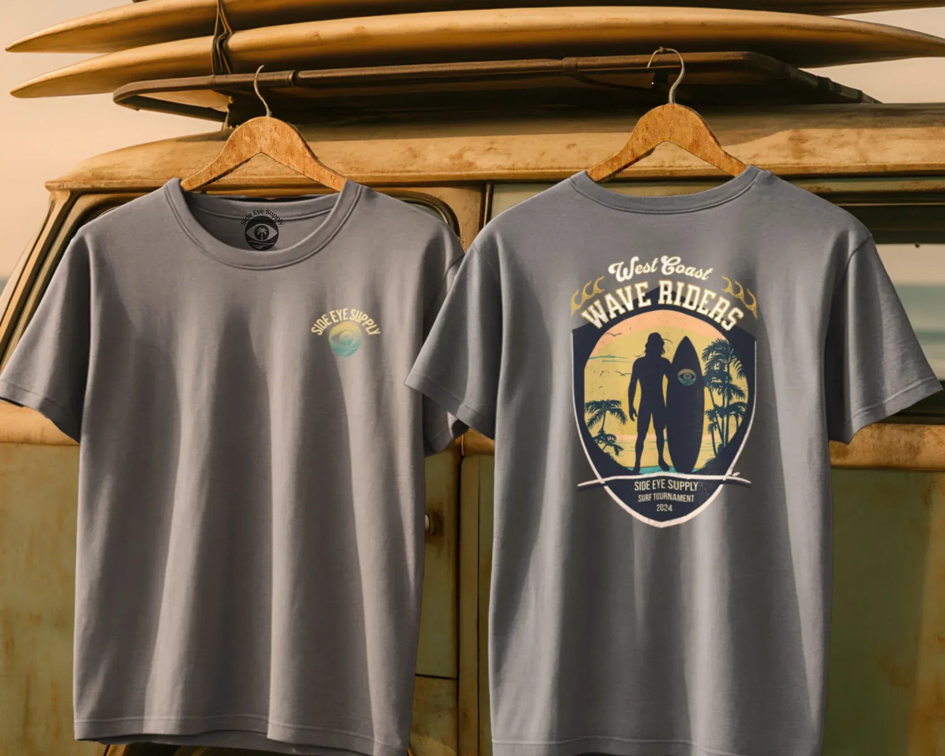 West Coast Wave Riders Tee Ice Grey / S - by Side Eye Supply - Surf Beach Life Apparel