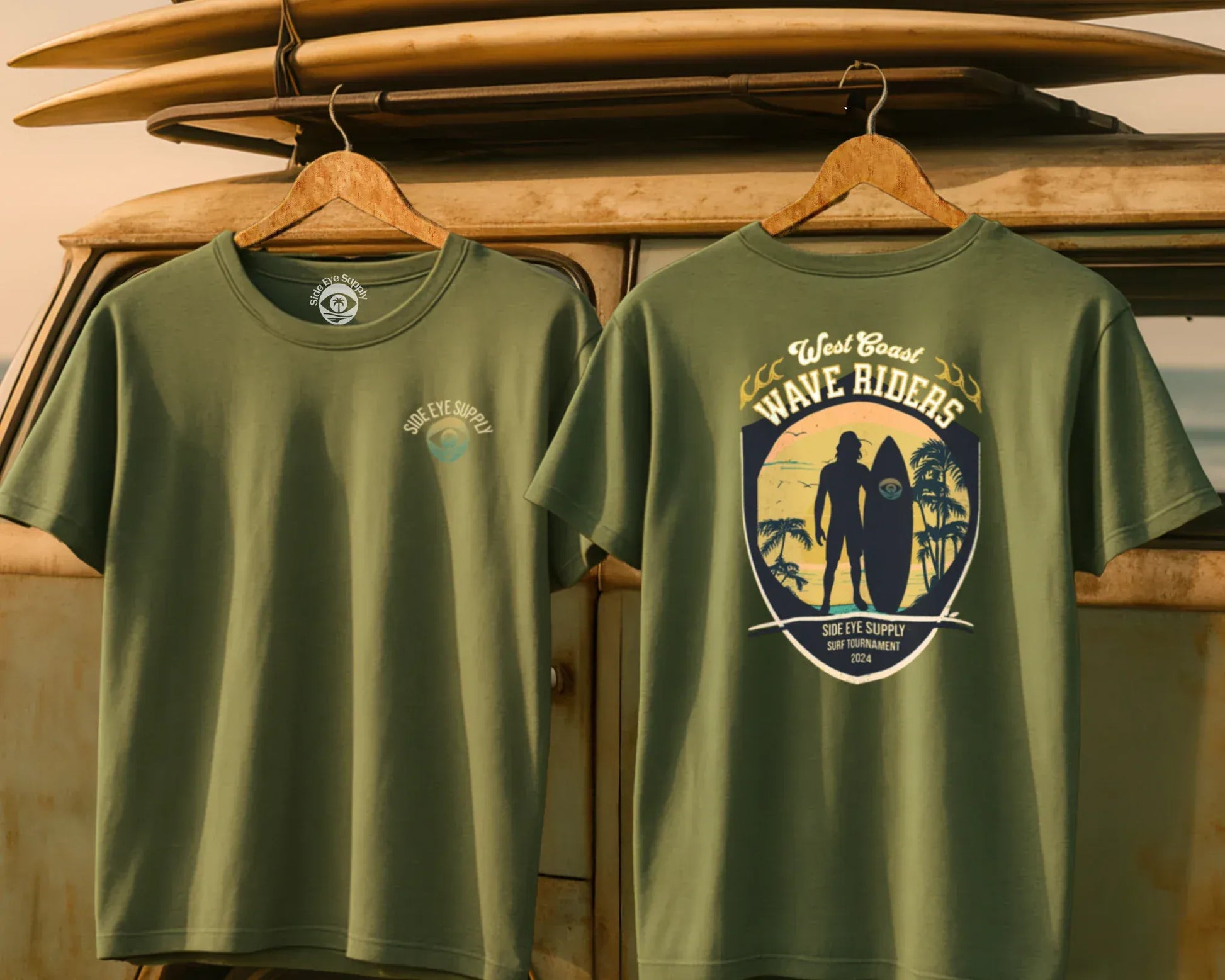 West Coast Wave Riders Tee Military Green / S - by Side Eye Supply - Surf Beach Life Apparel