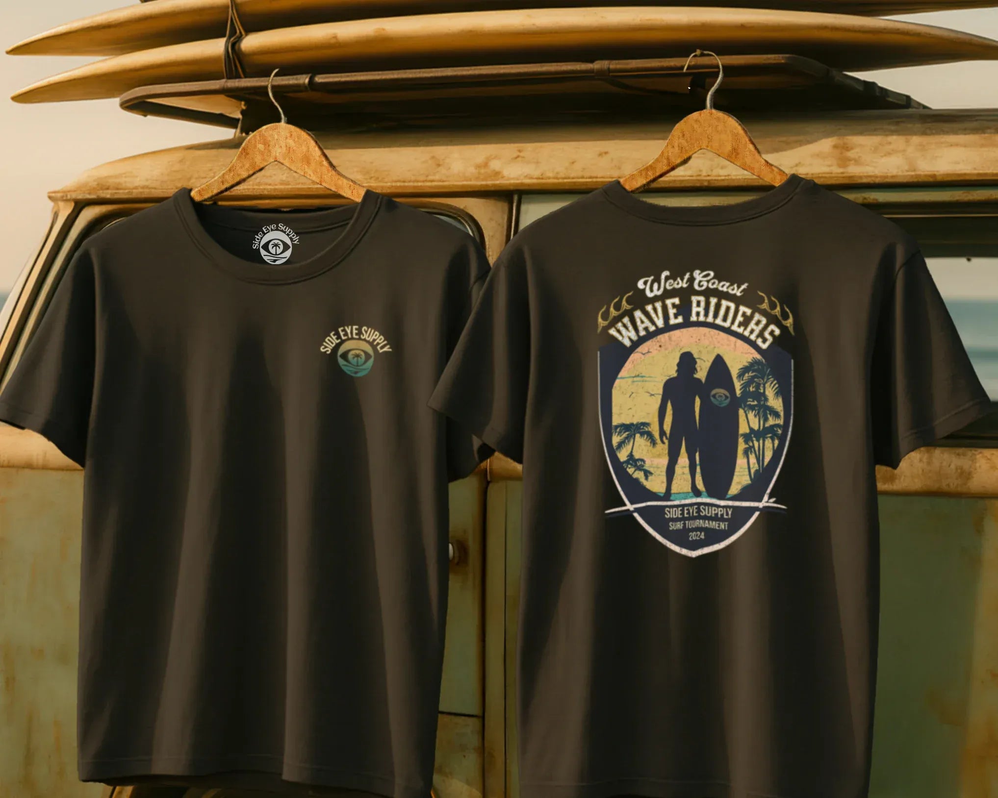 West Coast Wave Riders Tee Charcoal / S - by Side Eye Supply - Surf Beach Life Apparel