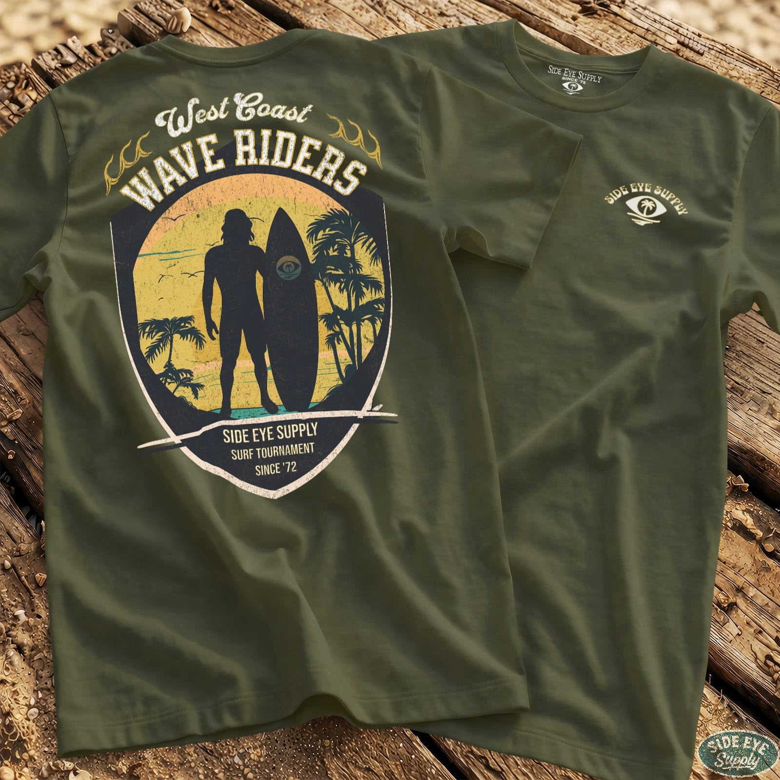 West Coast Wave Riders Tee Military Green / S - by Side Eye Supply - Surf Beach Life Apparel