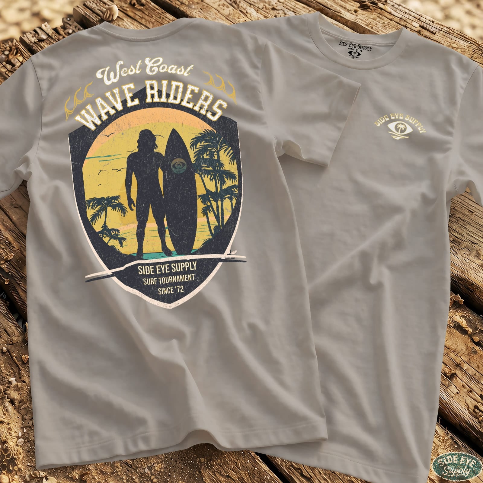 West Coast Wave Riders Tee Ice Grey / S - by Side Eye Supply - Surf Beach Life Apparel