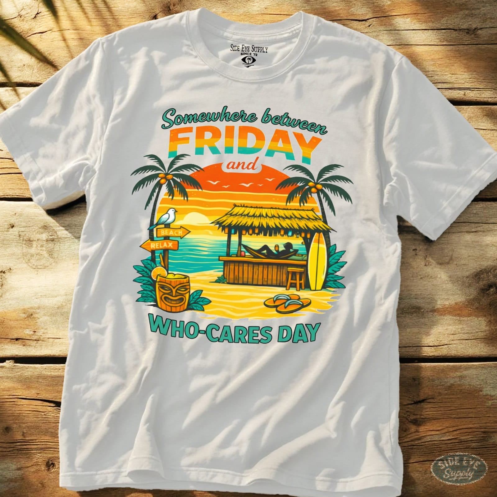 Who Cares-Day Tee White / S - by Side Eye Supply - Surf Beach Life Apparel