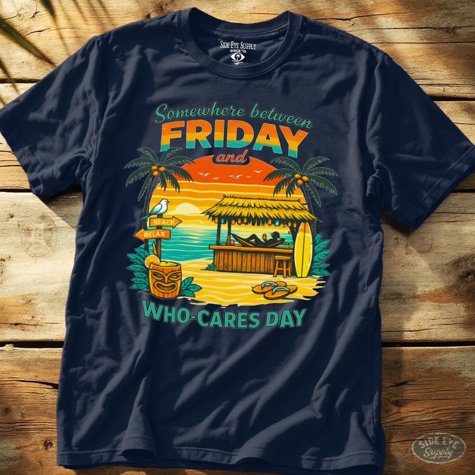 Who Cares-Day Tee Navy / S - by Side Eye Supply - Surf Beach Life Apparel