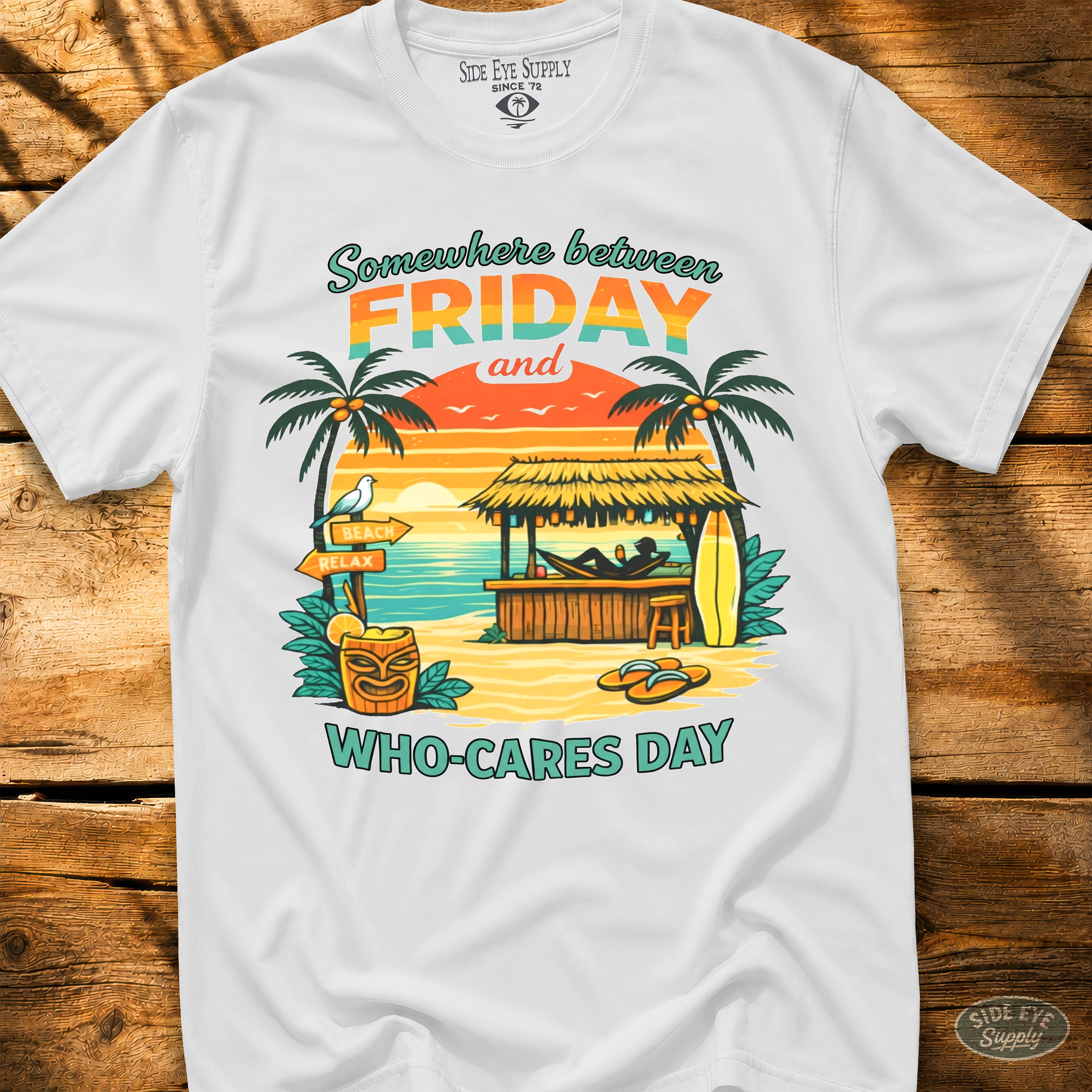 Who Cares-Day Tee White / S - by Side Eye Supply - Surf Beach Life Apparel