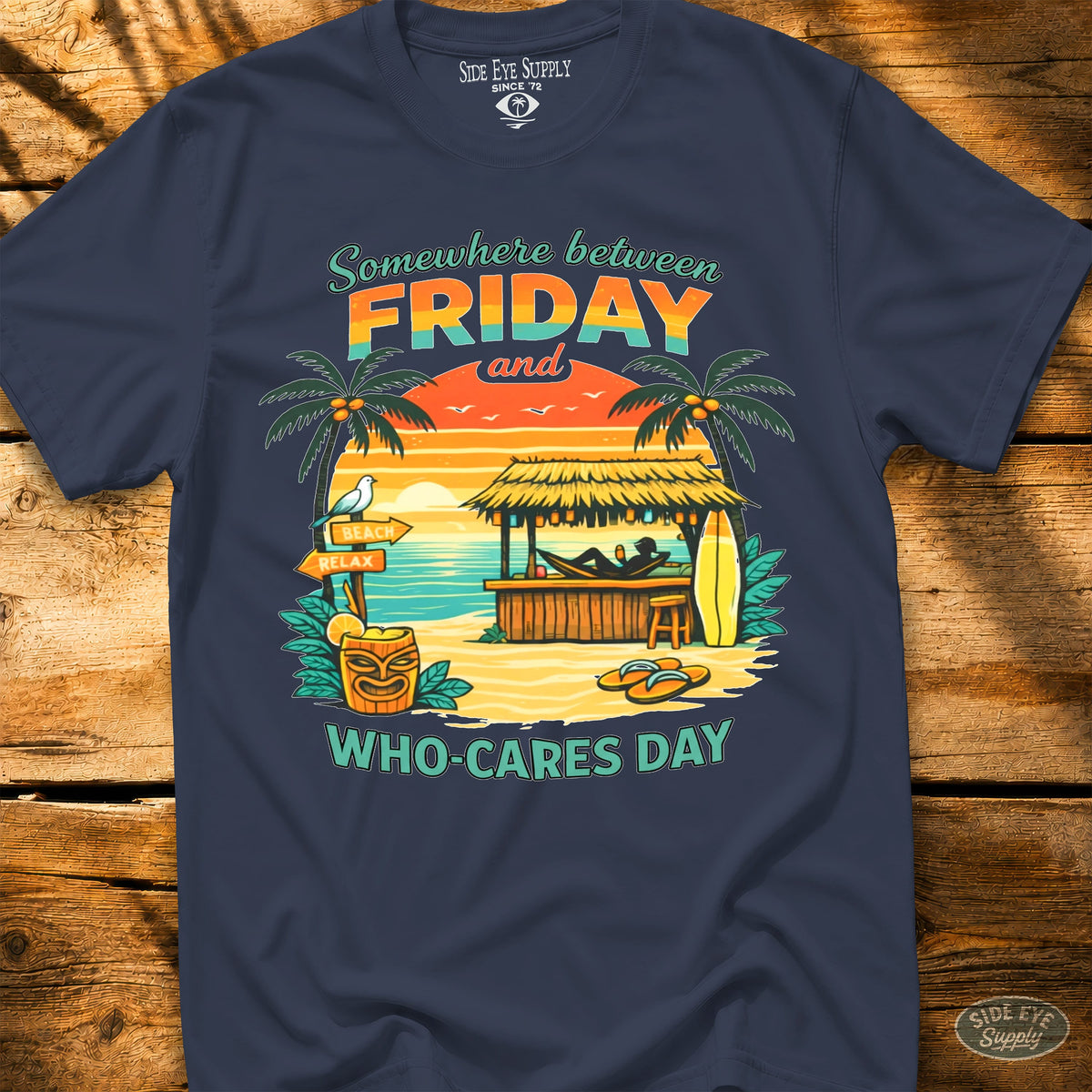 Who Cares-Day Tee Navy / S - by Side Eye Supply - Surf Beach Life Apparel