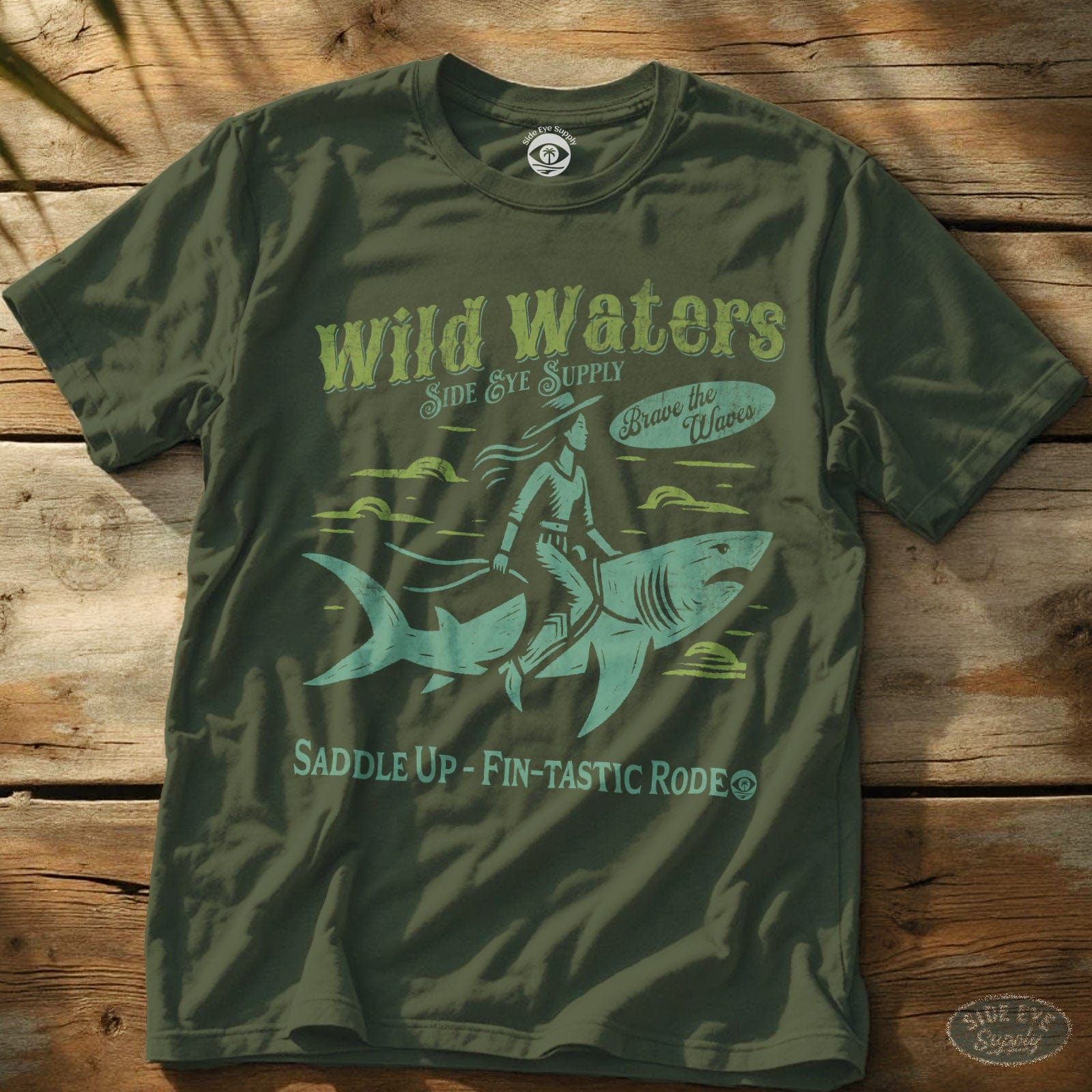 Wild Waters T-Shirt Military Green / S - by Side Eye Supply - Surf Beach Life Apparel